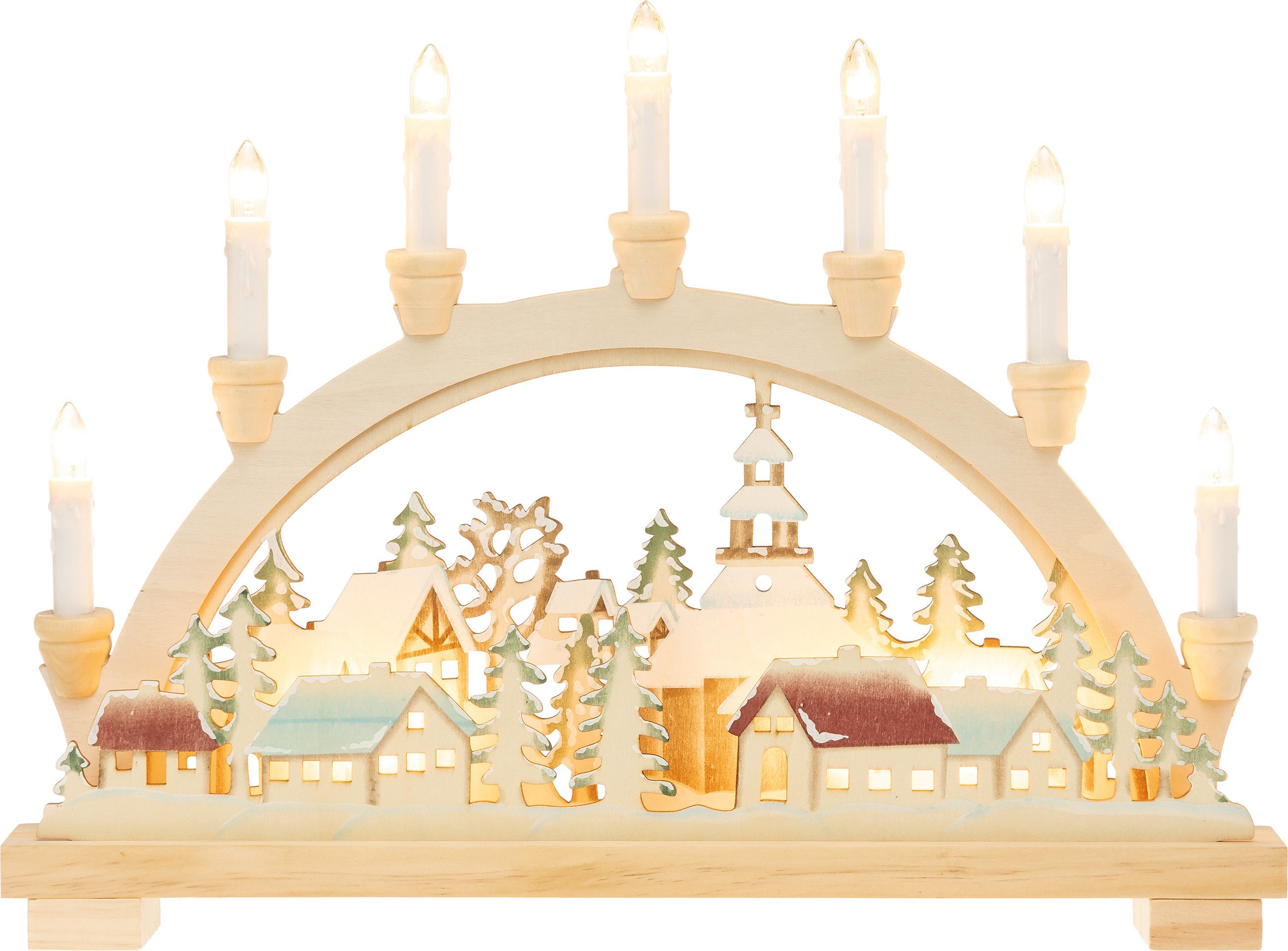 SIKORA Schwibbogen LB11 liebevoll colorierter LED Lichterbogen Motiv WINTERDORF, mit elektrischer Beleuchtung B:45cm