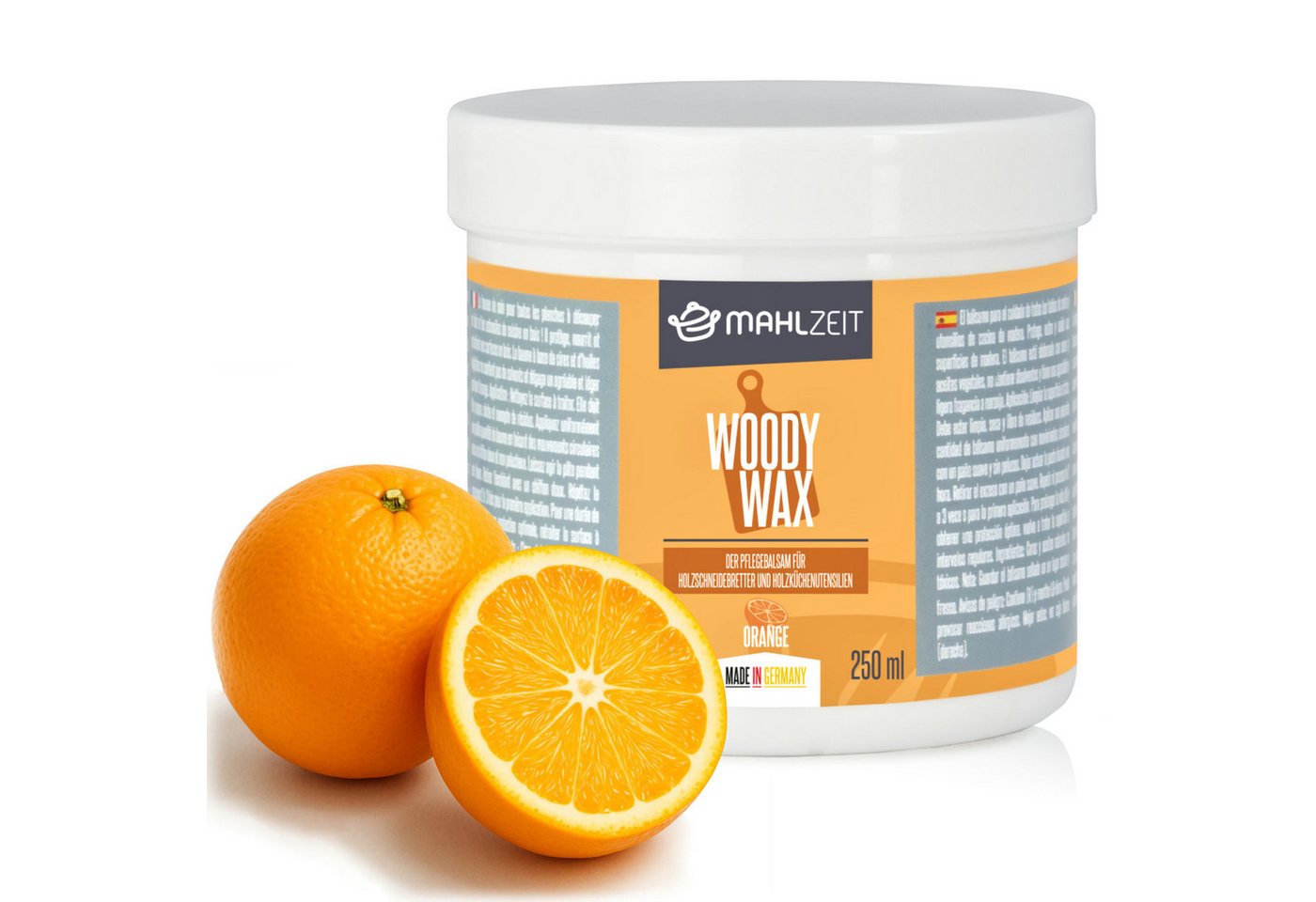 Mahlzeit WOODY WAX Orange Holzpflege für Schneidebrett, 250 ml, 100% natürlich Holzpflegeöl (1 St), Geschmacksneutral