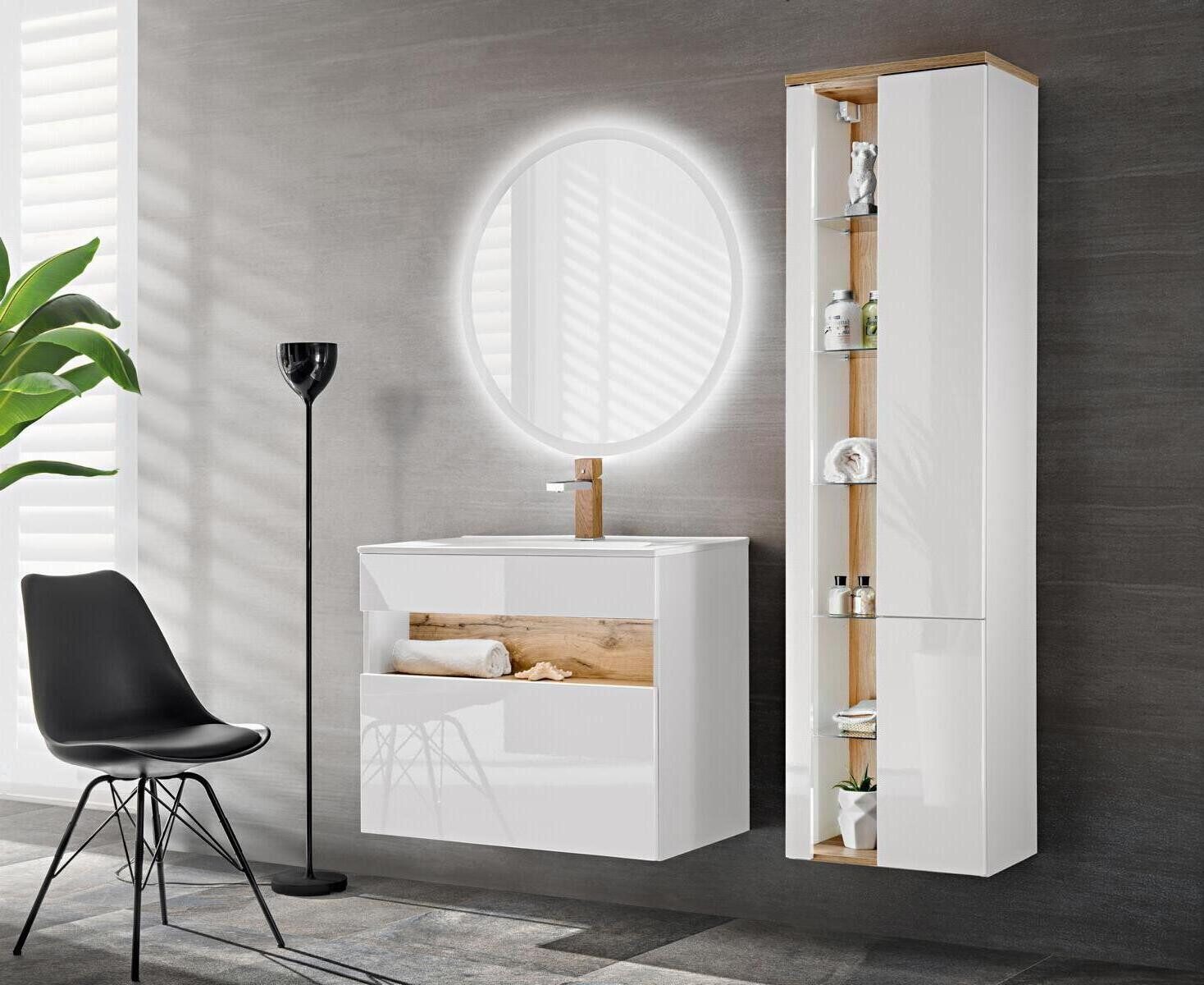 Xlmoebel Badezimmer-Set Traditionelles Badmöbel aus Italien mit eleganter Handwerkskunst, (3-St., Waschtisch + Hochschrank + Spiegel), Hergestellt in Europa