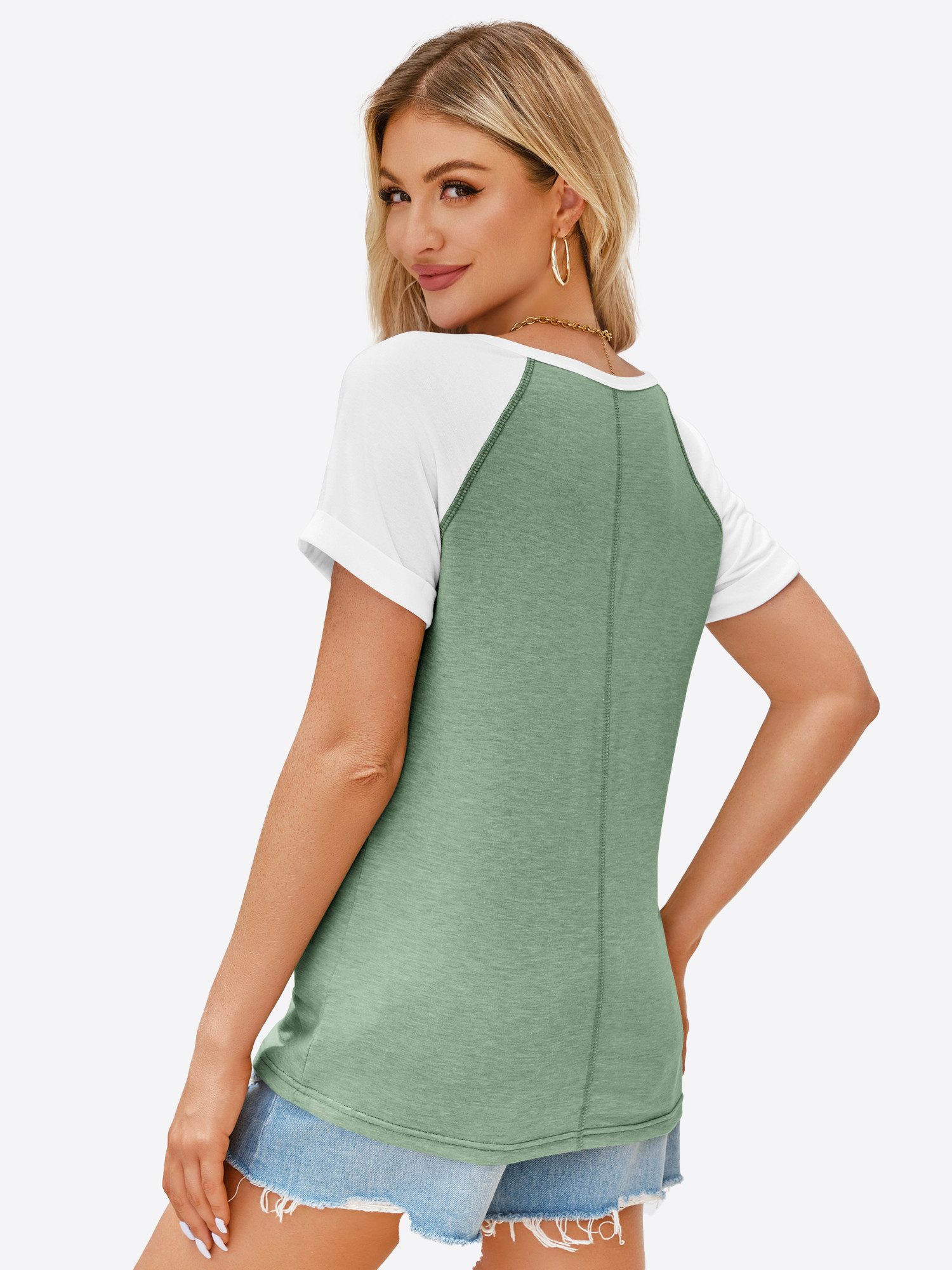 Imily Bela T-Shirt Damen mit V-Ausschnitt und Knopfleiste Casual Oberteil ( günstig online kaufen