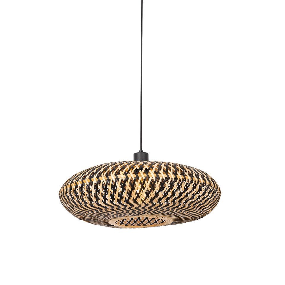 Qazqa Pendelleuchte Ostrava, ohne Leuchtmittel, E27, Schwarz, Orientalisch, Bamboo, 1-flammig