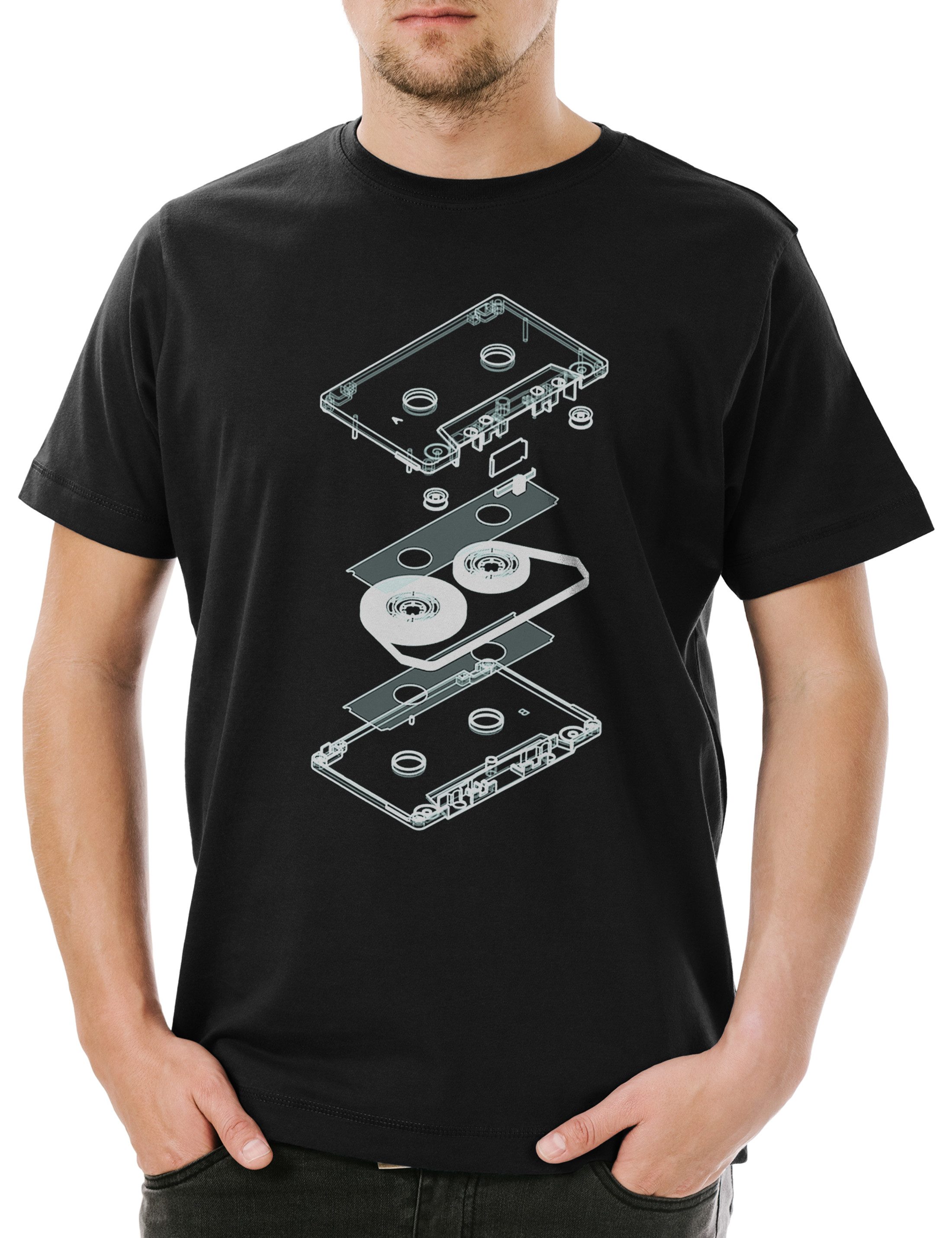 Print-Shirt Explosion Audio Cassette Herren T-Shirt 80s Kassette DJ MC Music VHS