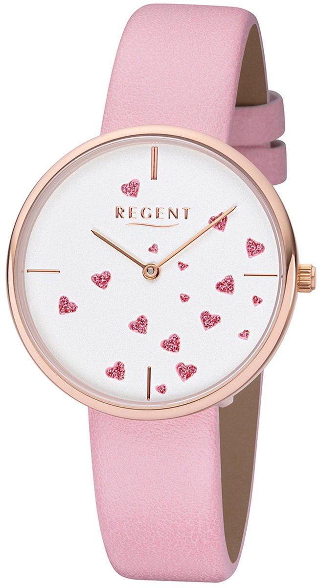 Regent Quarzuhr Regent Damen Uhr BA-608 Leder Armbanduhr, Damen Armbanduhr rund, mittel (ca. 36mm), Lederarmband