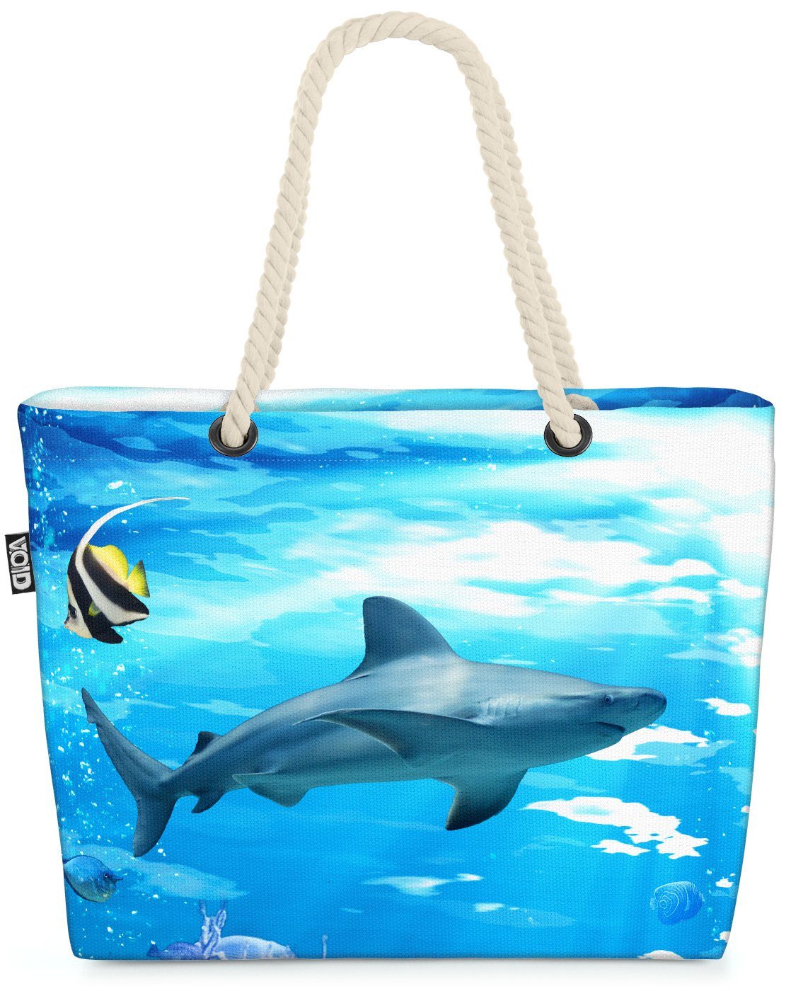 VOID Strandtasche (1-tlg), Haifisch Meer Hai Beach Bag Weisser Hai-Fisch Meer Ozean Gefahr Jäger