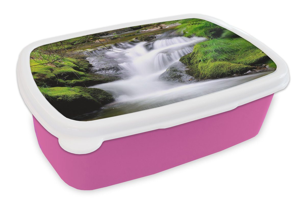 MuchoWow Lunchbox Wasser - Natur Erwachsene, Snackbox, Kinder, für - rosa Wasserfall, Kunststoff Kunststoff, Brotdose Brotbox Mädchen, (2-tlg)