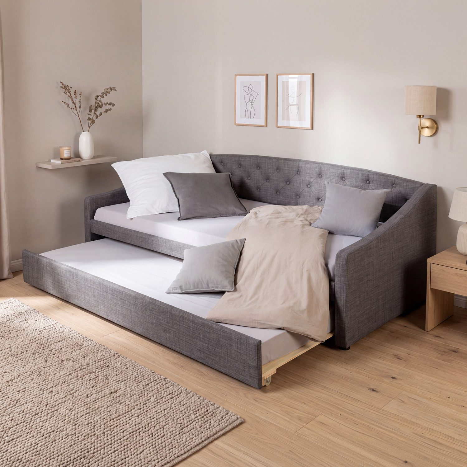 Homestyle4u Schlafsofa 90x200 ausziehbar Lattenrost Gästebett Jugendbett Schlafcouch, Set, für 2 Personen Gäste, 2 Liegeflächen, mit ausziehbarem Bett