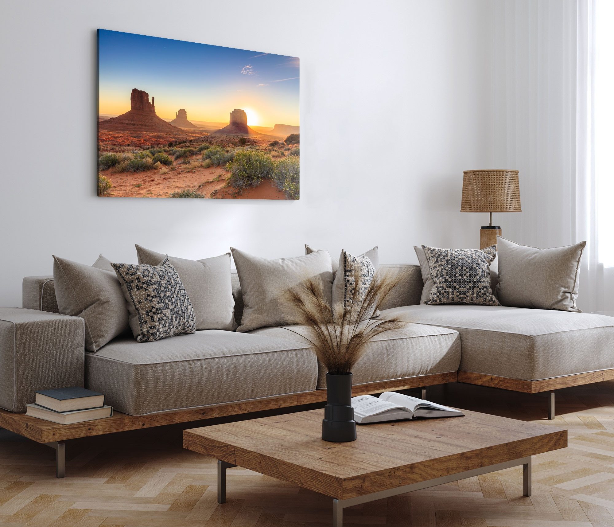 Sinus Art Leinwandbild 120x80cm Wandbild auf Leinwand Arizona USA Sonnenuntergang Berge Lands, (1 St)