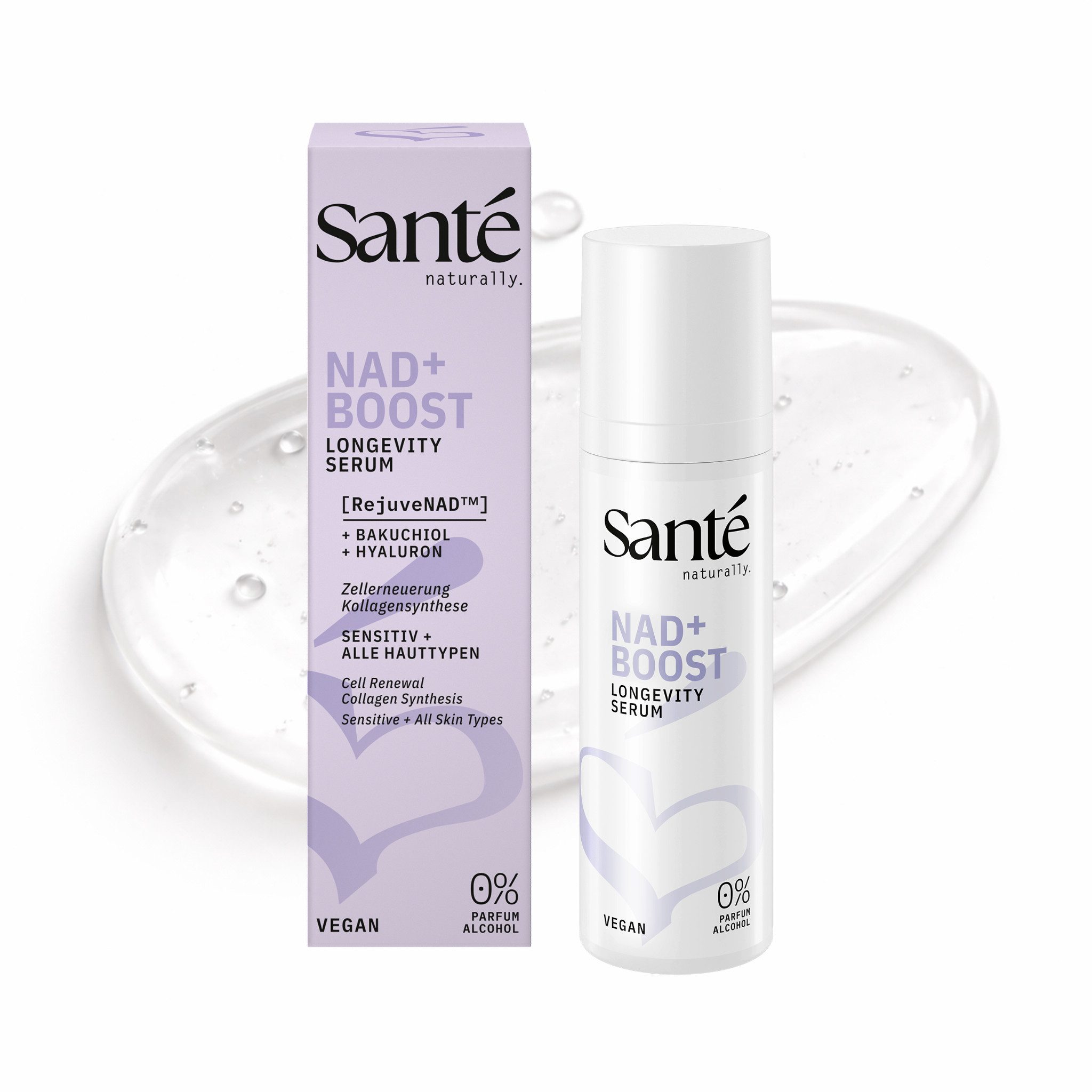 SANTE Gesichtsserum NAD + BOOST LONGEVITY SERUM Spar-Set, mit RejuveNAD™, Bakuchiol und Kalpariane, flüssige Textur, vegan