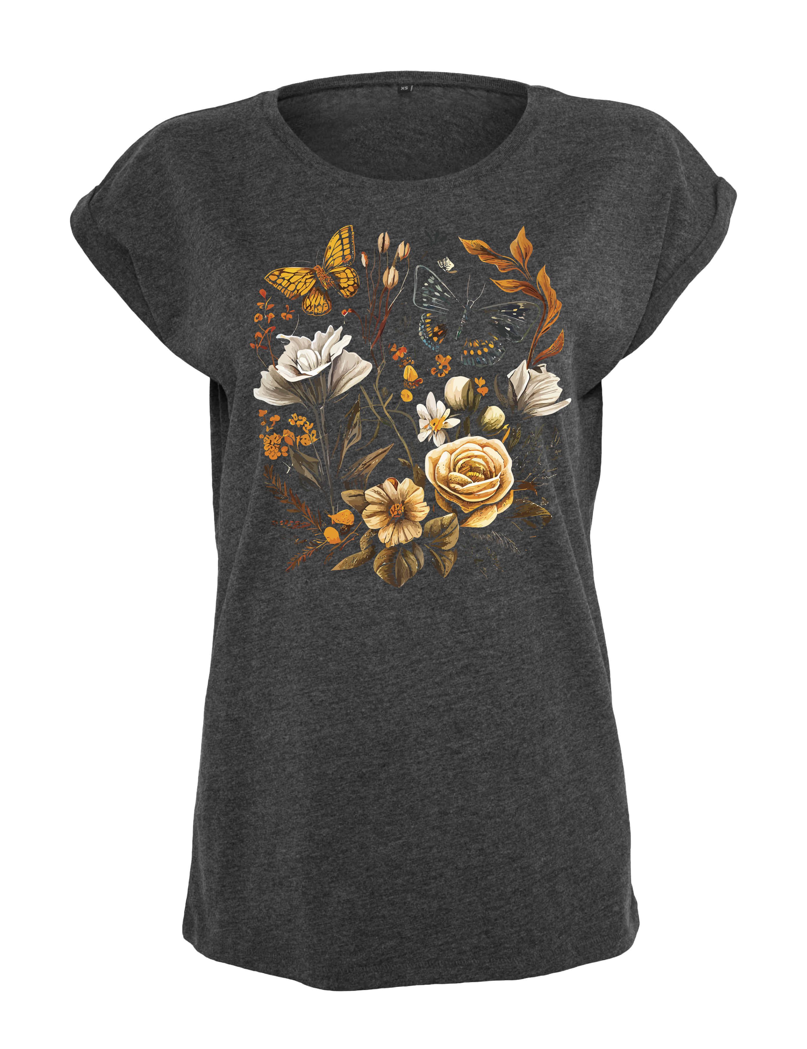 Youth Designz Print-Shirt Flowers Botanic Damen T-Shirt Statement Geschenk Frauen Motiv mit stylischen Blumen Aufdruck für Frauen