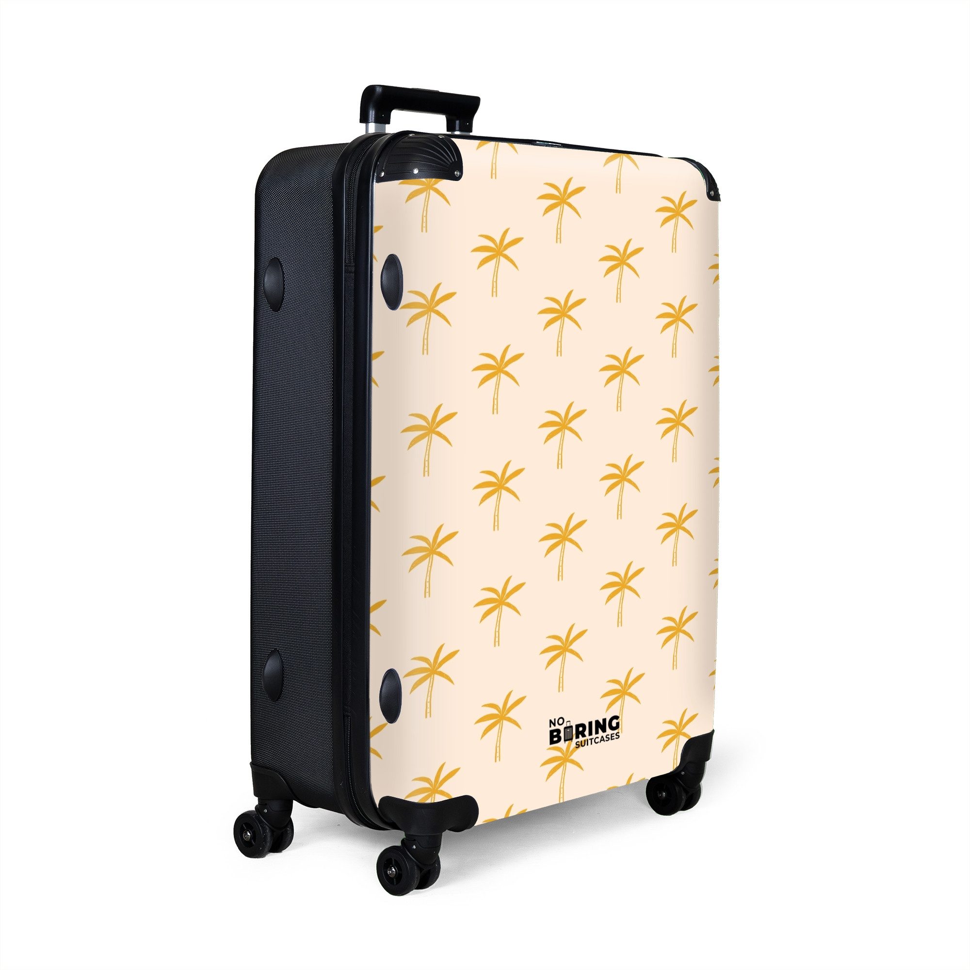 NoBoringSuitcases.com© Hartschalen-Trolley Beige mit gelben Palmen günstig online kaufen