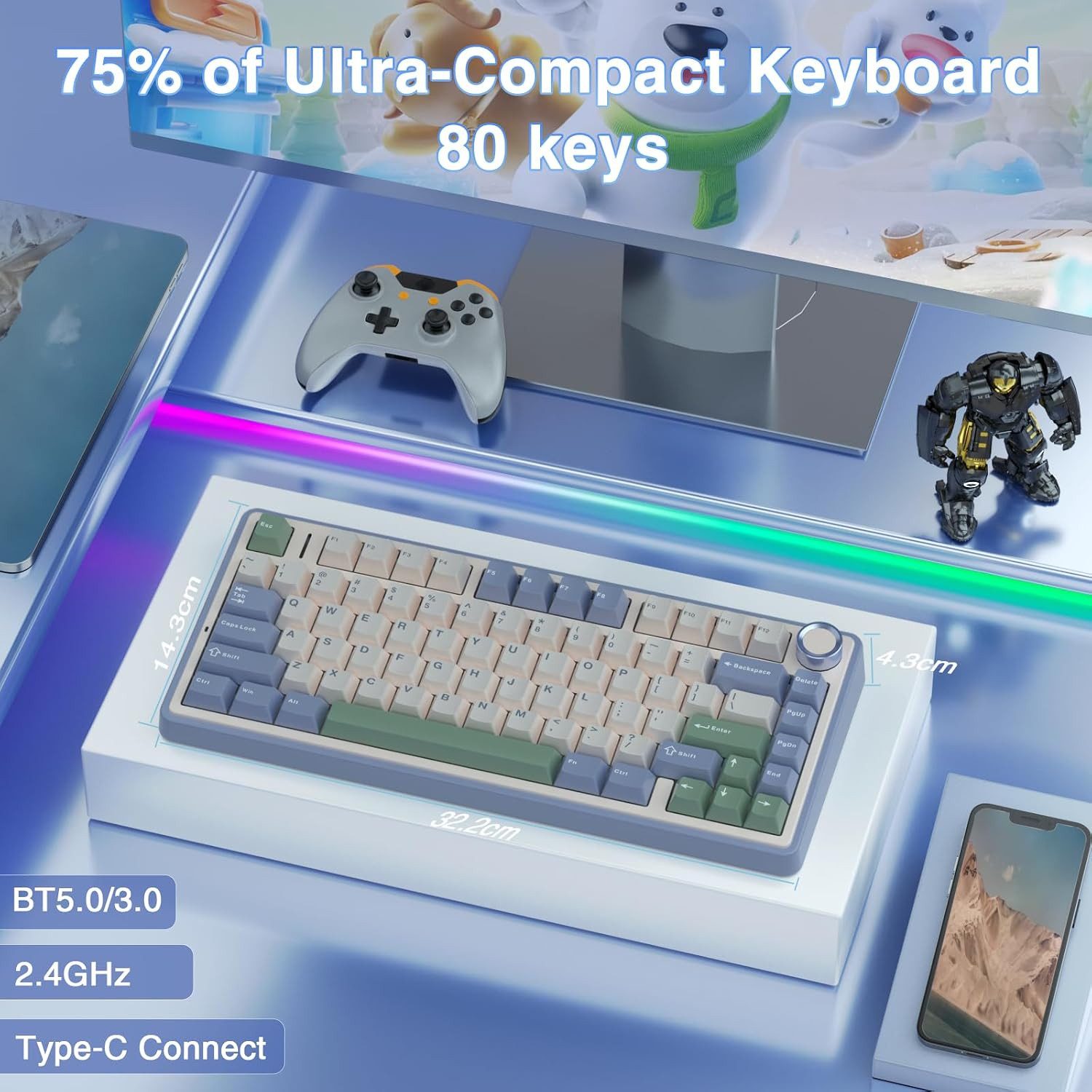 nsihing AULA F75 Mechanische Tastatur, 75%, Hot Swap, Knopf, RGB Gaming-Tastatur – Bild 2 von 5