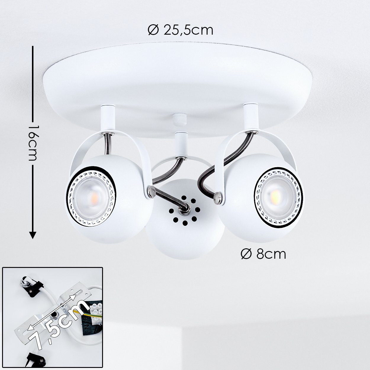 hofstein Deckenleuchte »Aquilea« Deckenlampe aus Metall in Weiß/Chromfarben, ohne Leuchtmittel, 3000 Kelvin, moderne Leuchte mit verstellbaren Spots, 3xGU10, Ø25, 5cm