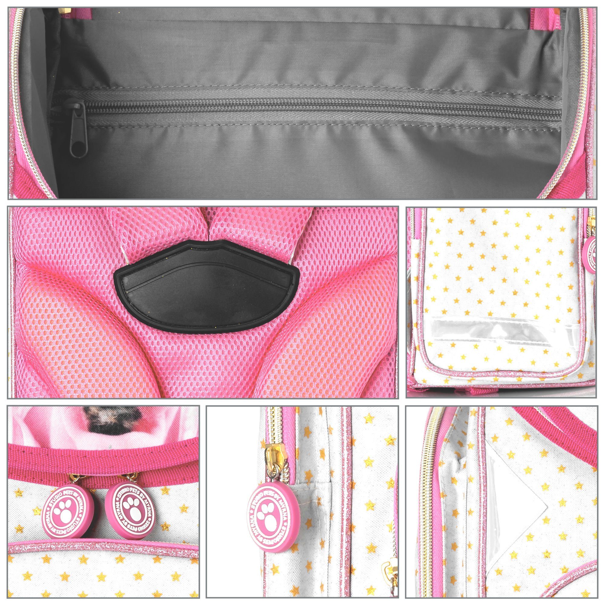 PASO Schulranzen (Set, 3-Tlg), Mit Turnbeutel & Befüllter Federmappe - Hündchen mit Kapuze-Rosa/Grau