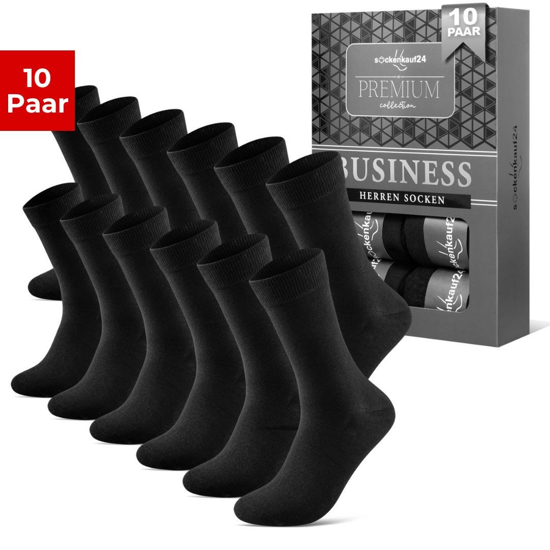 sockenkauf24 Komfortsocken 10 Paar Herren Socken "Premium" Business Socken (Box) ohne Gummibund & ohne Naht Baumwolle Komfortbund in edler Box