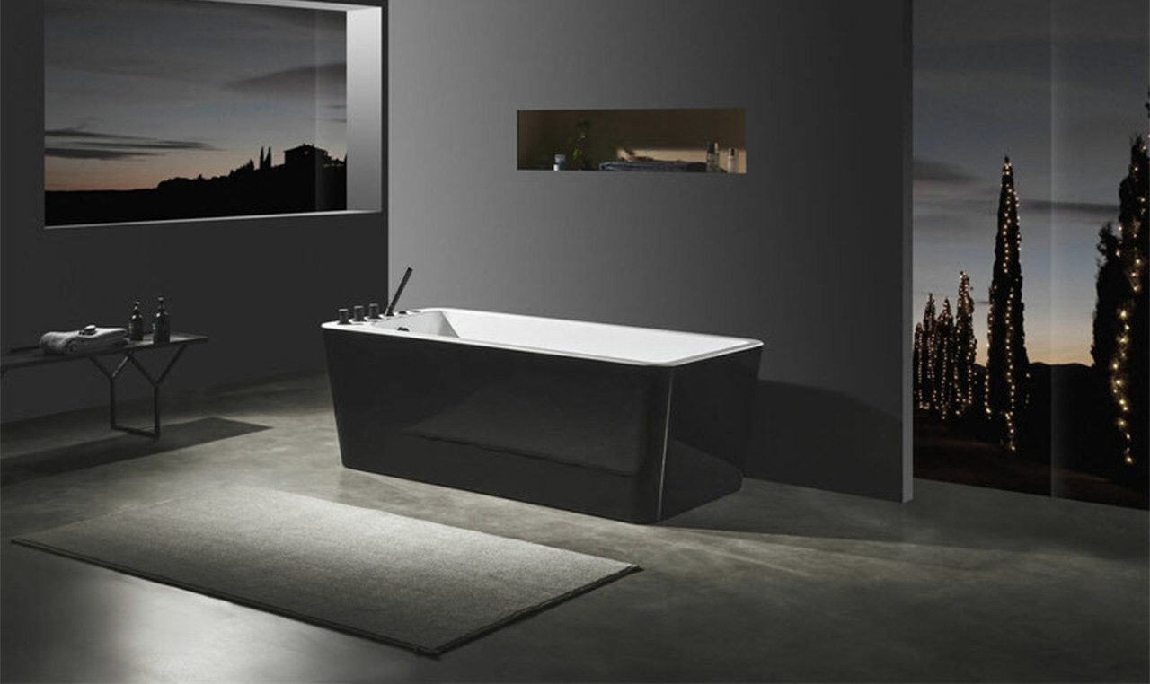 JVmoebel Whirlpool-Badewanne Schwarze Whirlpool-Badewanne für entspannende Home Spa Momente, (1-tlg), Made in Europa
