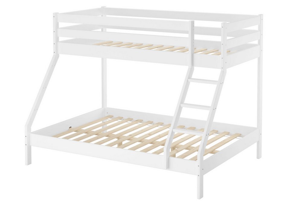 ERST-HOLZ Etagenbett »Doppel-Etagenbett weiß 140×200 und 90×200 Erwachsenen-Stockbett Kiefer Massivholz 60.19-09-14W«