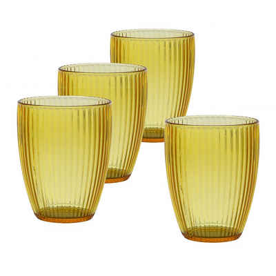 MARELIDA Glas Trinkgläser Becher Wasserglas mit Rillen Camping 430ml gelb 4 Stück, Kunststoff
