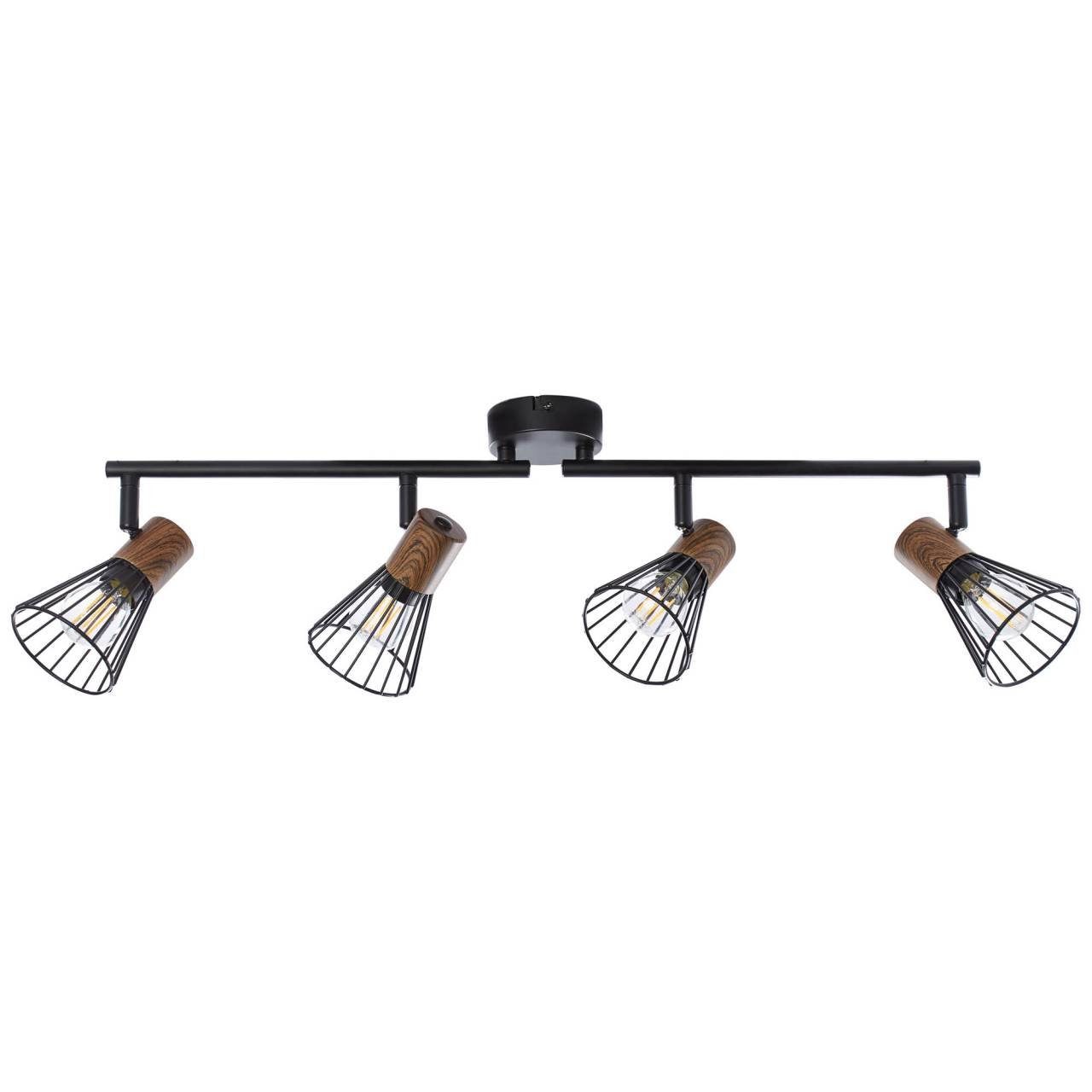 Brilliant Deckenleuchte Manama, Lampe Manama holz D45, Spotrohr dunkel/schwarz 4flg 18W 4x matt E14