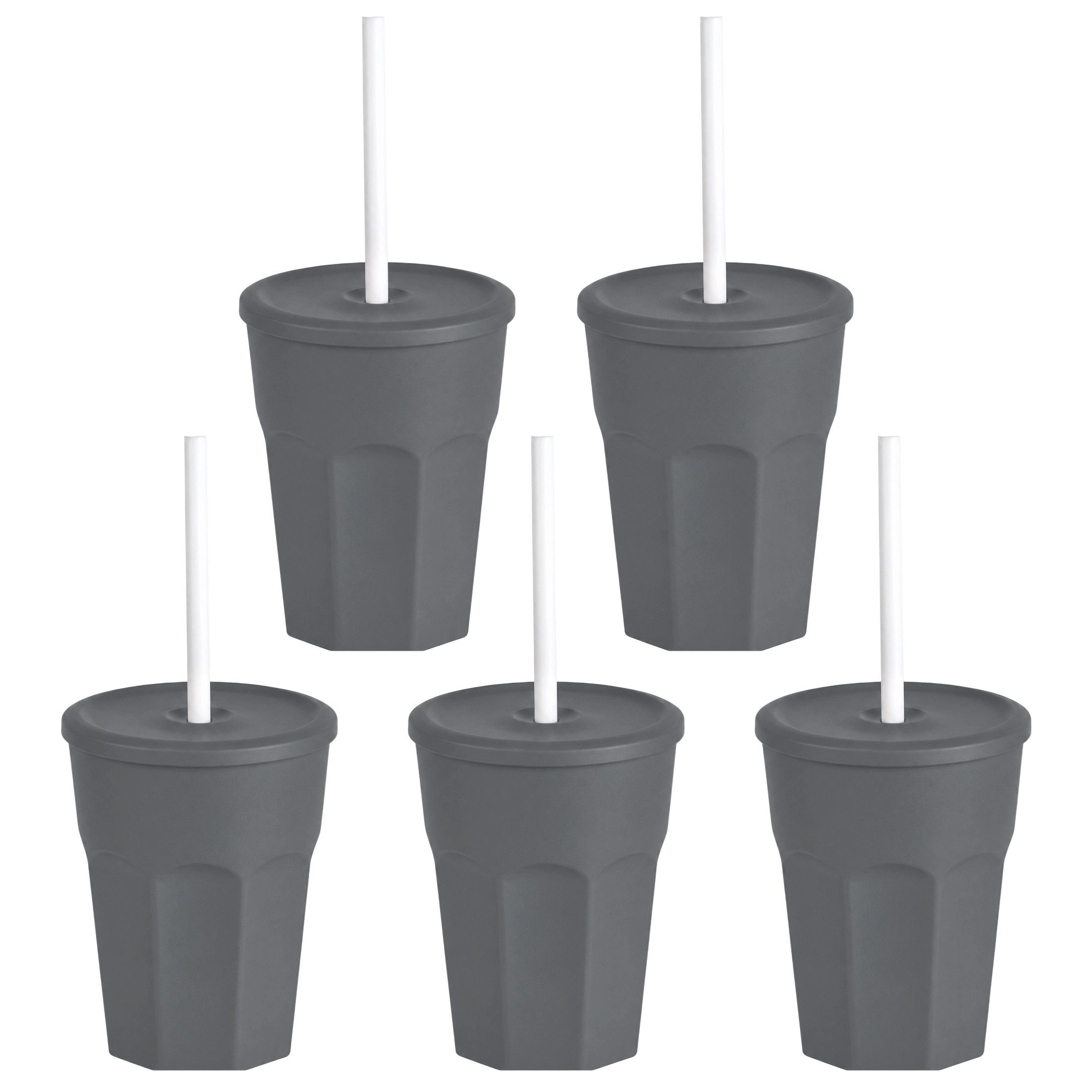 Engelland Becher Wiederverwendbare Plastikbecher mit Deckel und Strohhalm, 0,25 Liter, 5-tlg., Kunststoff, BPA-frei, spülmaschinengeeignet, lebensmittelecht, Temperaturbeständig