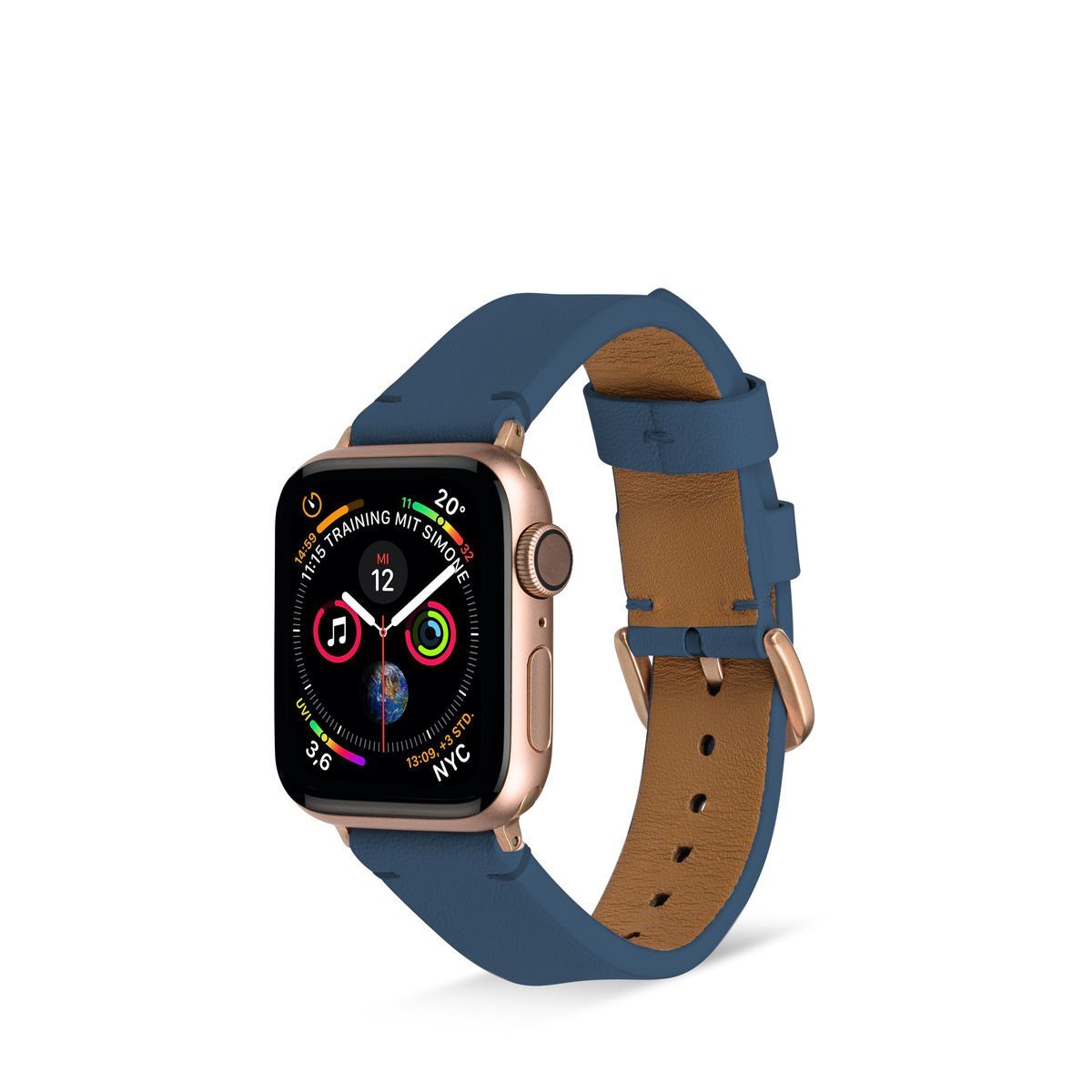 Artwizz Smartwatch-Armband WatchBand Leather, Leder Armband mit Adapter, Blau, Apple Watch Series 9-7 (41mm), 6-4 & SE (40mm), 3-1 (38mm)