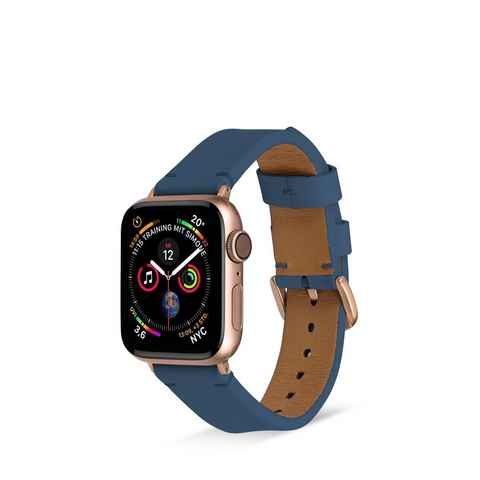 Artwizz Smartwatch-Armband WatchBand Leather, Leder Armband mit Adapter, Blau, Apple Watch Series 9-7 (41mm), 6-4 & SE (40mm), 3-1 (38mm)