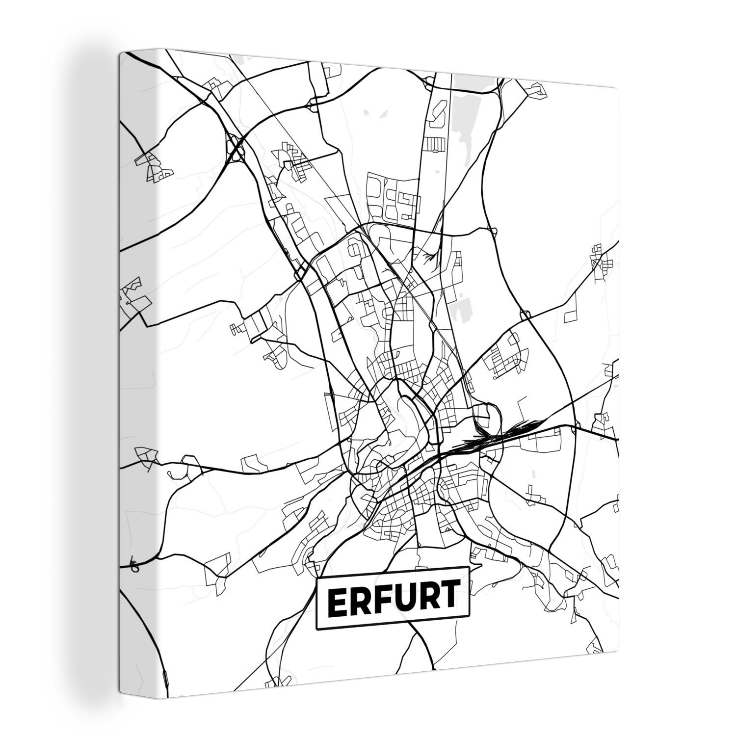 OneMillionCanvasses® Leinwandbild Erfurt - Stadtplan - Karte, (1 St), Leinwand Bilder für Wohnzimmer Schlafzimmer