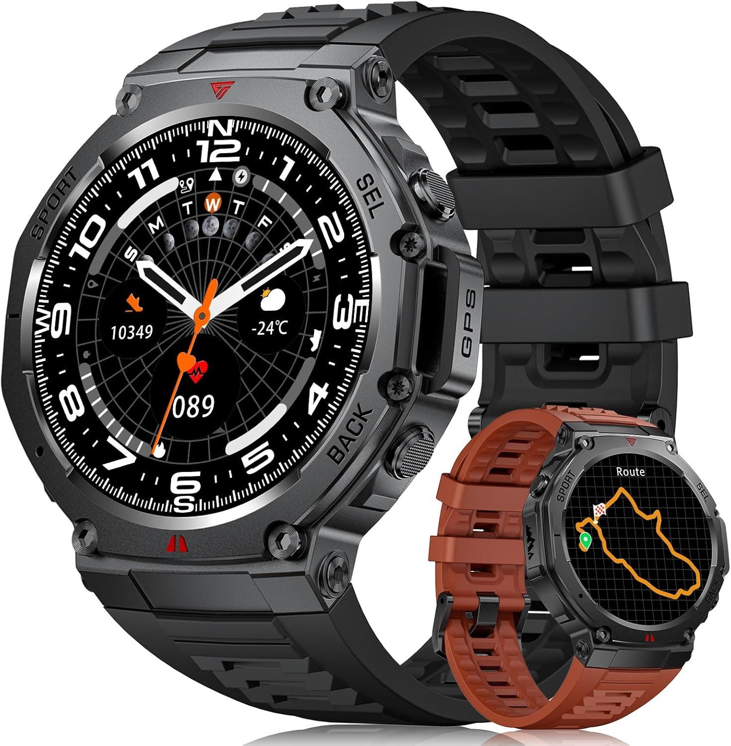 Lige GPS Laufuhr mit AMOLED Display und 70 Sportmodi Smartwatch (3,6 cm, Android iOS), Satellitennavigation mit Gesundheitsmonitor und 20 Tage Akku