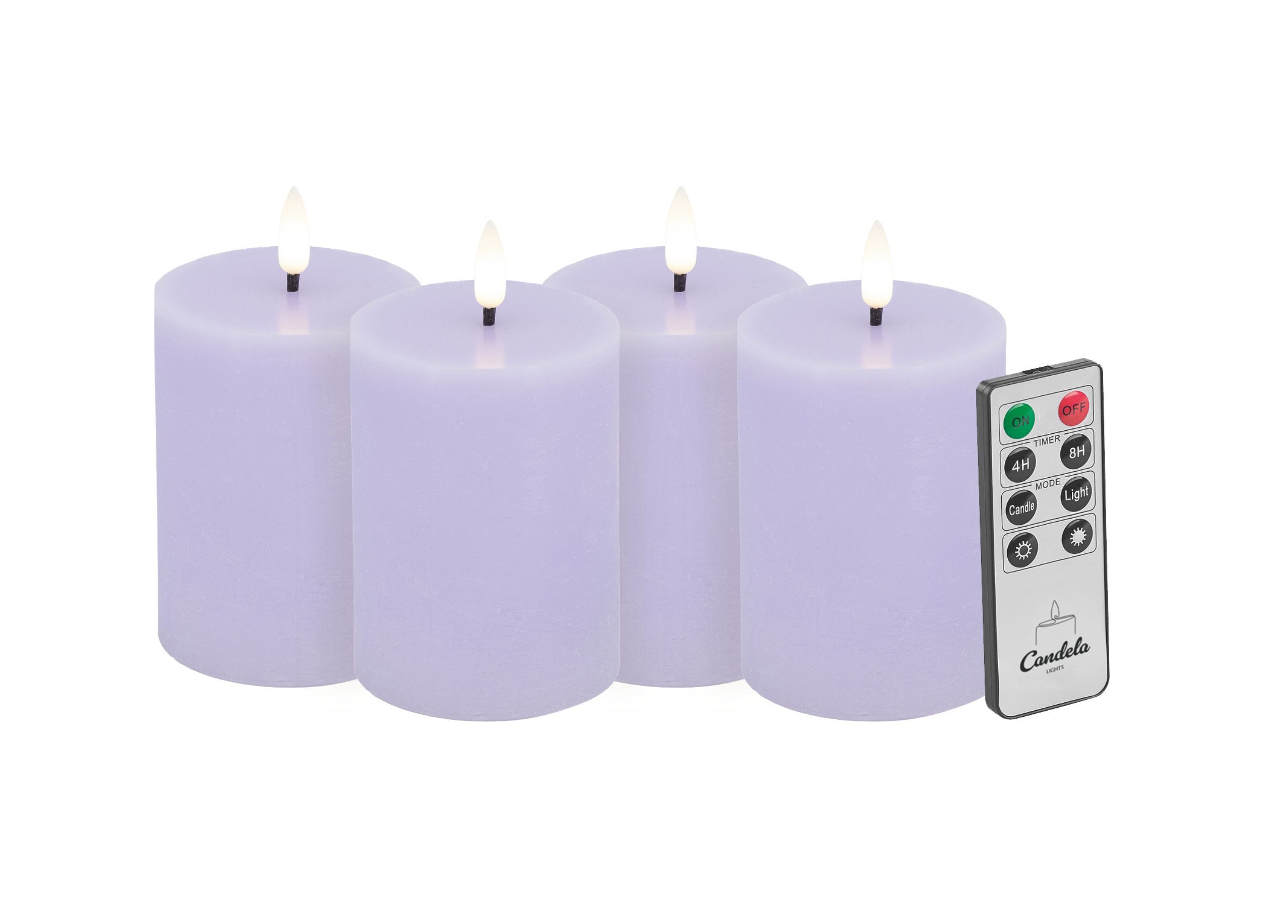 LC Home LED-Kerze Candela LED Kerzen 4er Set ?7,5x10cm Summer Purple rustic Echtwachs