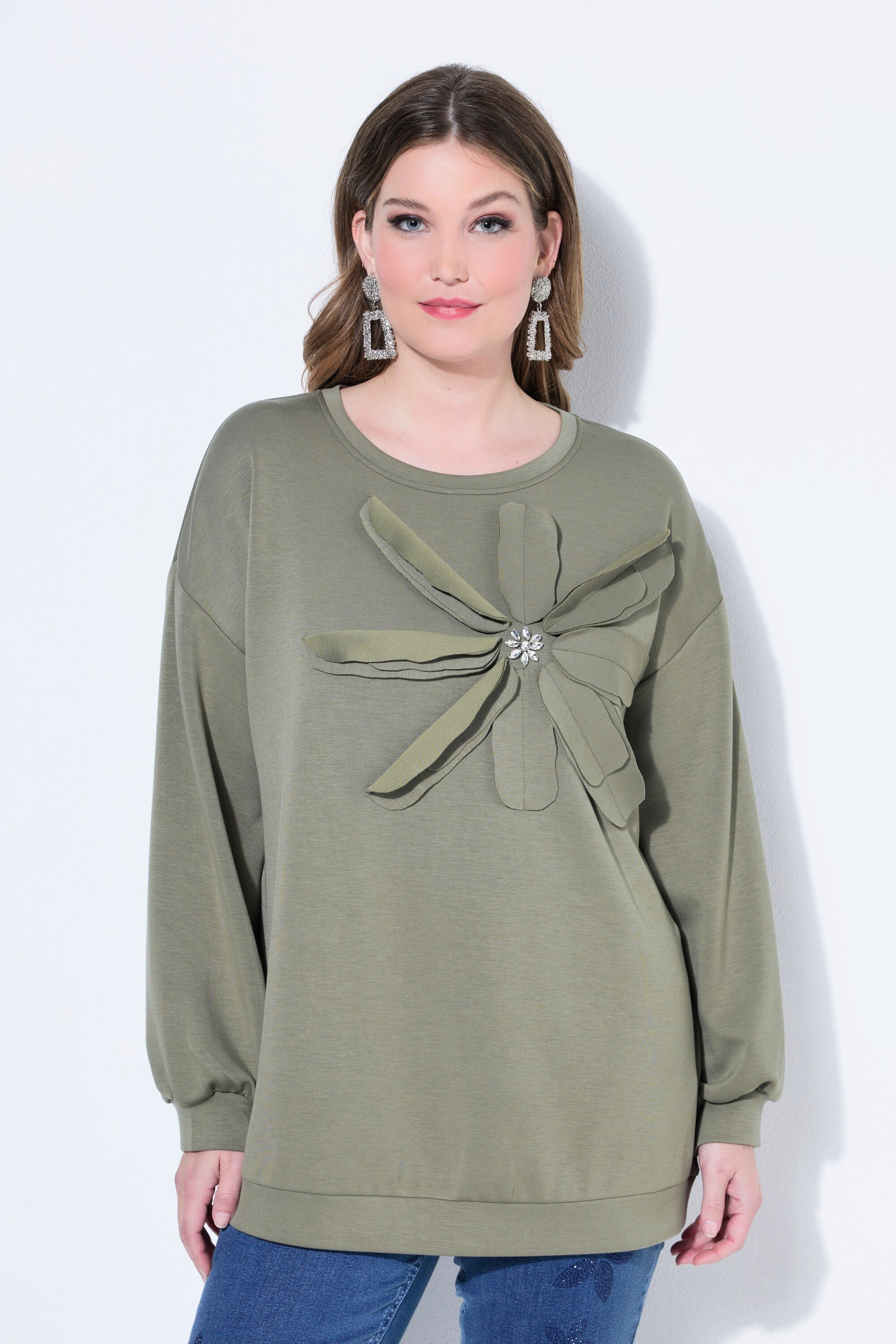 MIAMODA Sweatshirt Sweatshirt A-Linie verzierte 3D-Blüte