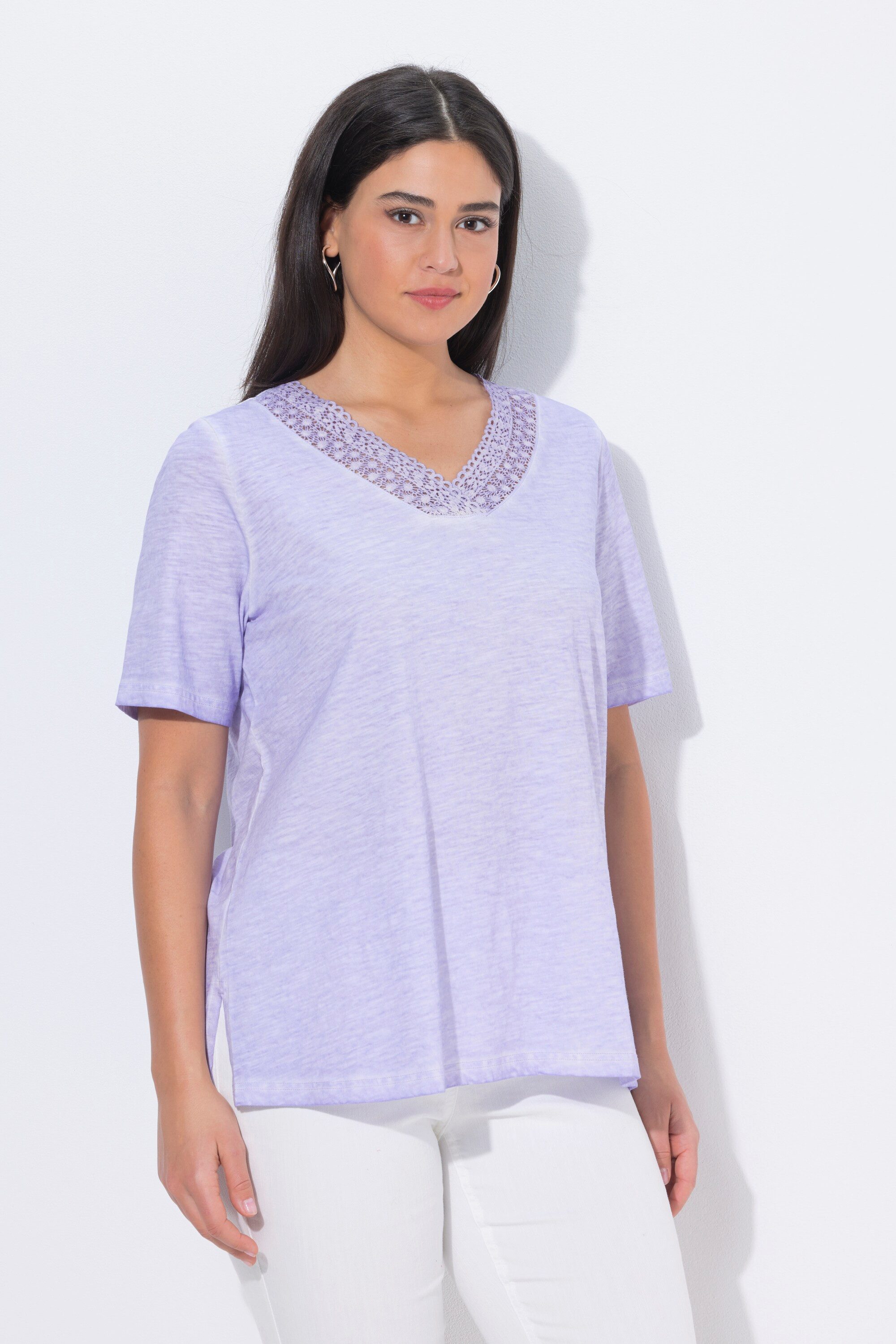 Ulla Popken T-Shirt T-Shirt Spitze Classic V-Ausschnitt Halbarm günstig online kaufen