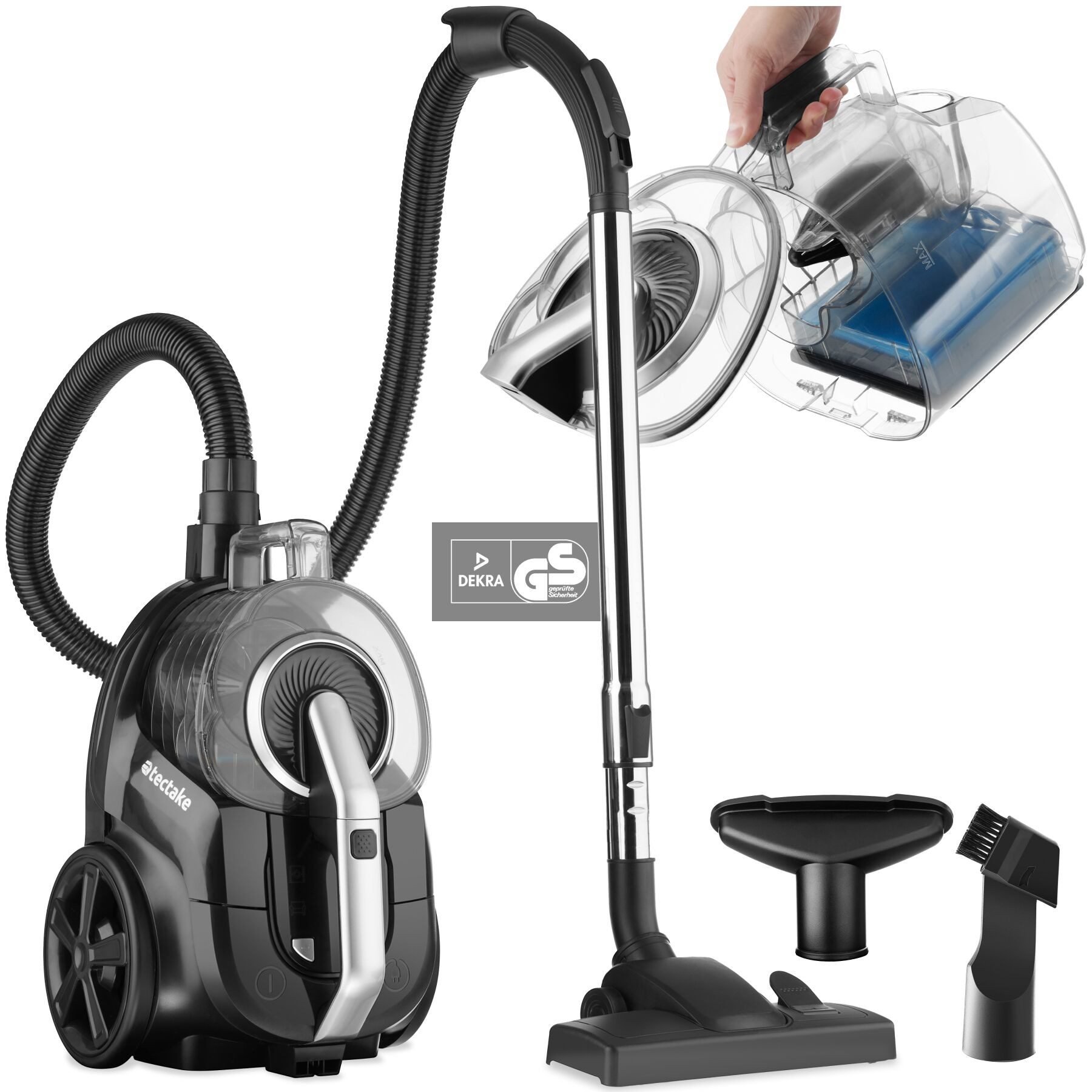 tectake Bodenstaubsauger Haushaltssauger, 43 x 27 x 88 - 117 cm, für Hartböden und Teppich, Staubbehälter, ohne Beutel, 900 W, beutellos, HEPA-Filter, 3 l Staubbehälter, Teleskopstange