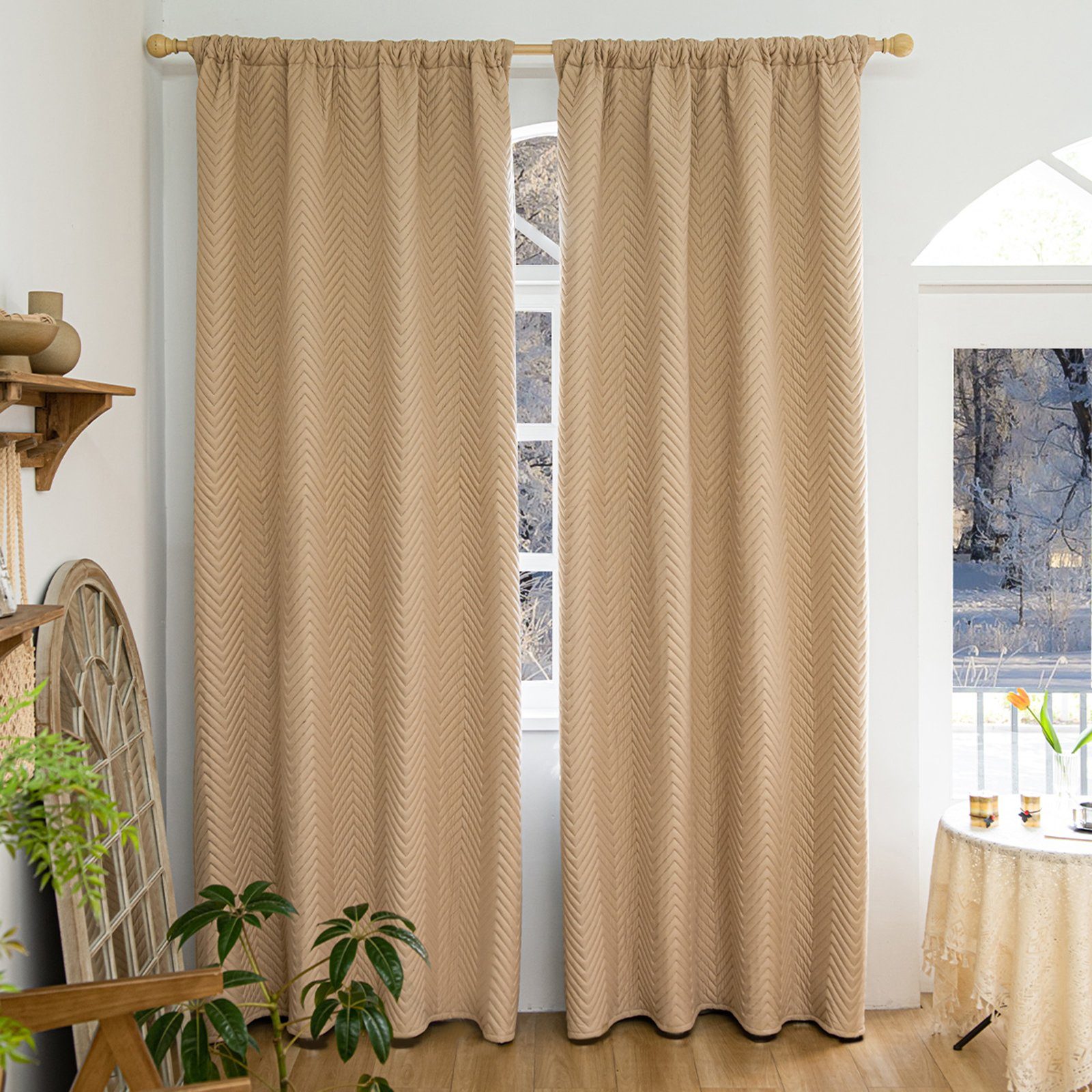 LMaxhome Vorhang Verdunkelungsvorhang Gesteppt Thermovorhang Türvorhang für Wohnzimmer, (1/2 St) 370g/m², Wärmeschutz 100% Blickdicht Kälteschutz Schlafzimmer – Bild 2 von 5