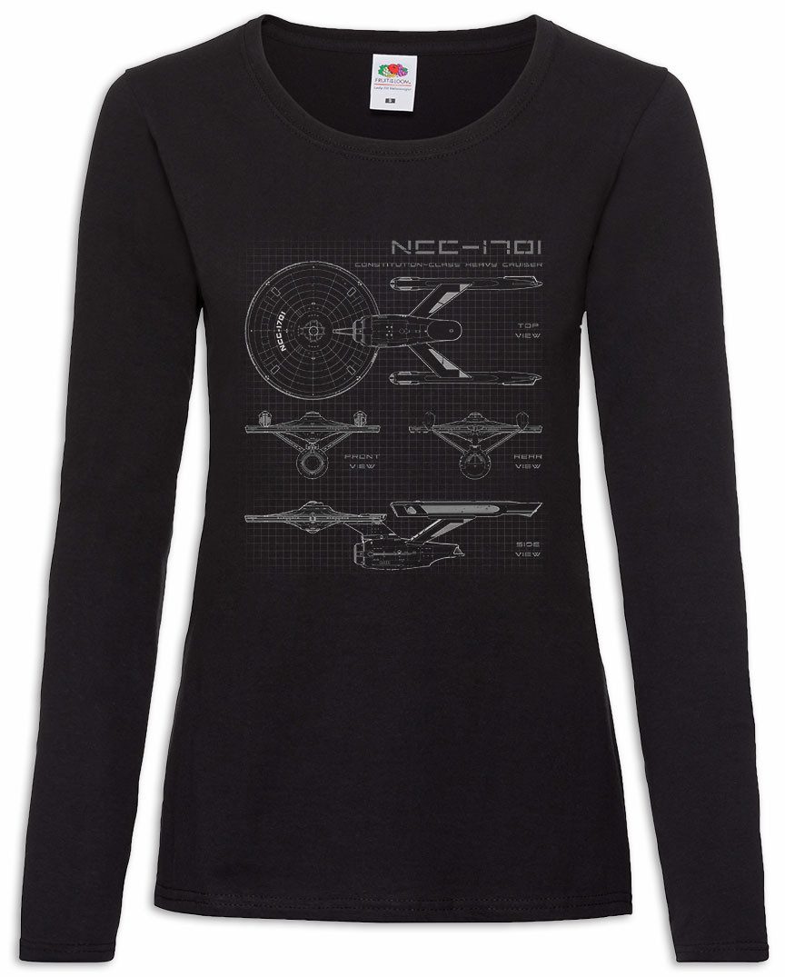 Langarmshirt Star Ship Blueprint Damen Langarmshirt Blaupause NCC-1701 Enterprise