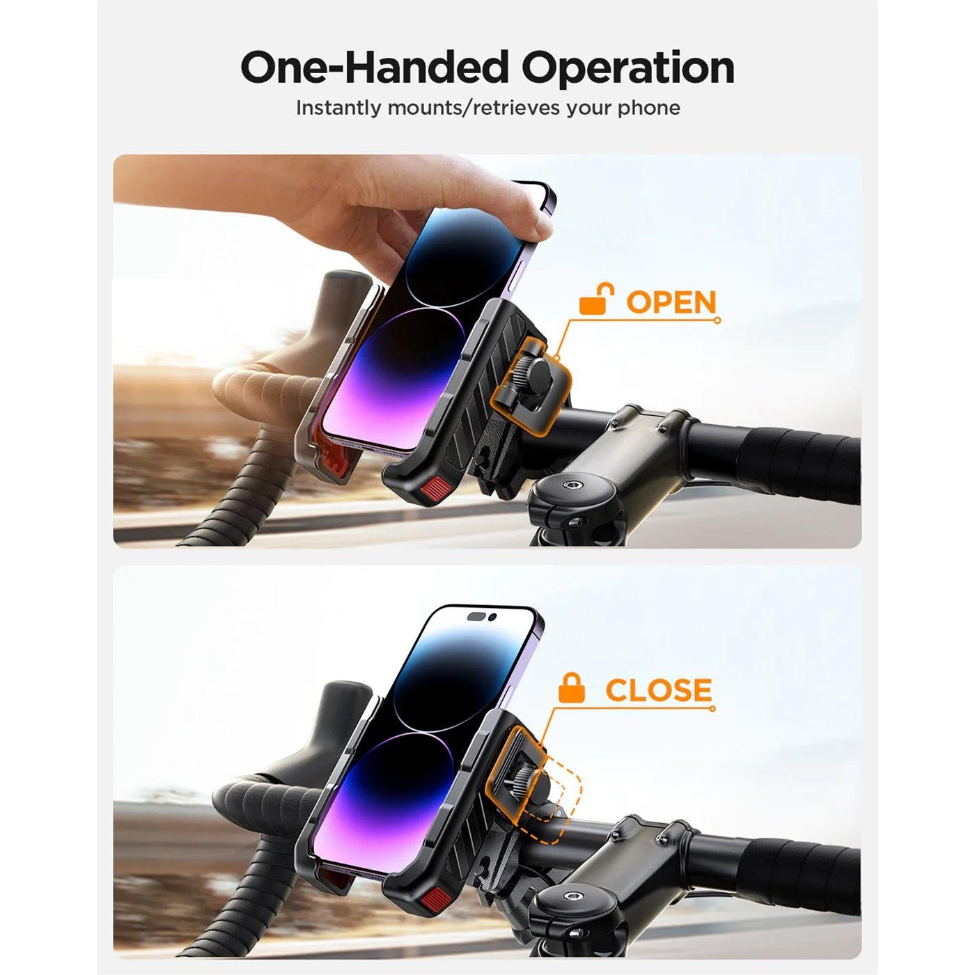 JOYROOM Mobile Phone Holder Bicycle Mount JR-ZS266, (up to 7 inches, Smartphone Handlebar Bicycle Mount Mobile Phone Holder for Motorcycle)