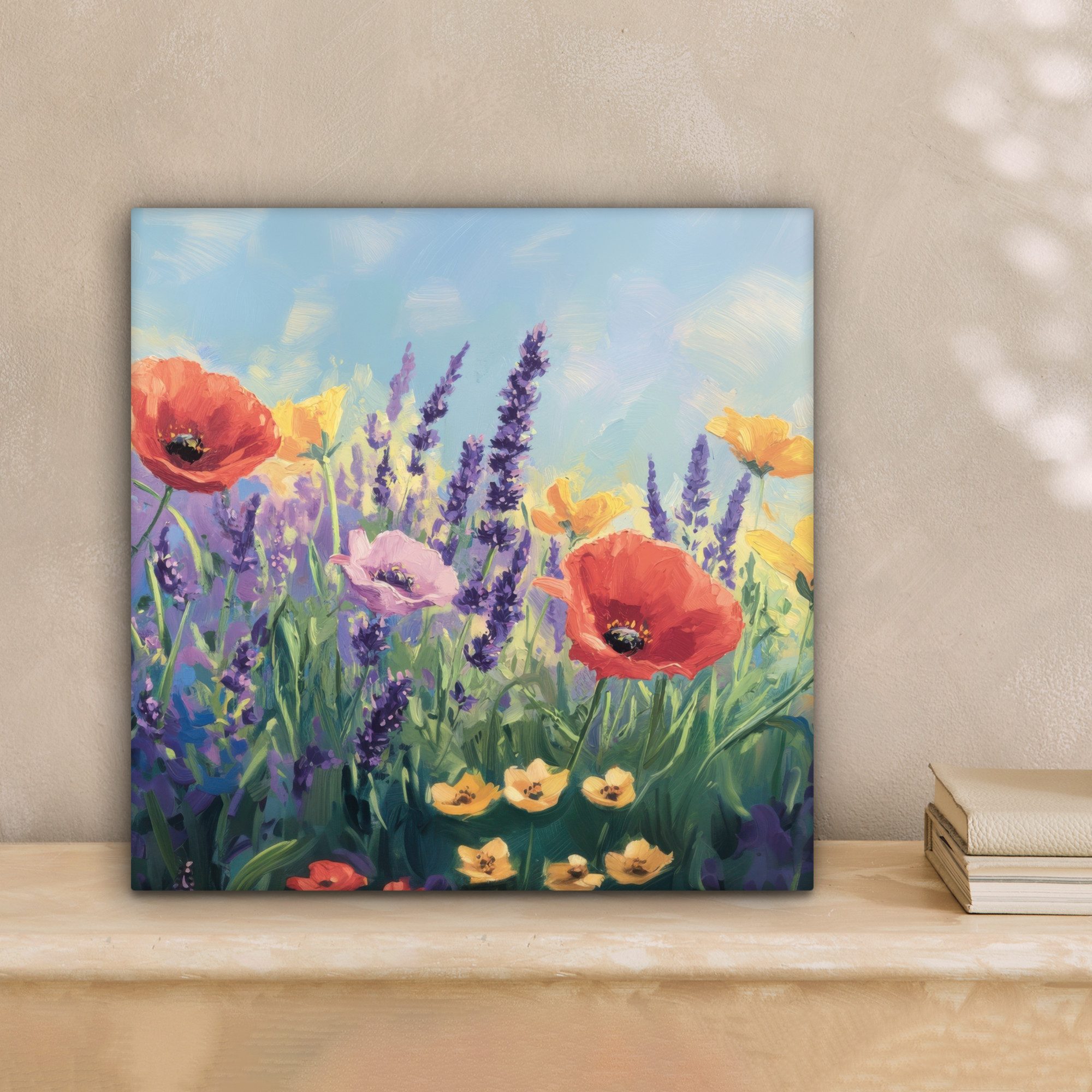 OneMillionCanvasses® Leinwandbild Wiese - Blumen - Farbenfroh, Fotodruck (1 St), Wandbild, Deko Schlafzimmer Wohnzimmer Flur 20x20 cm