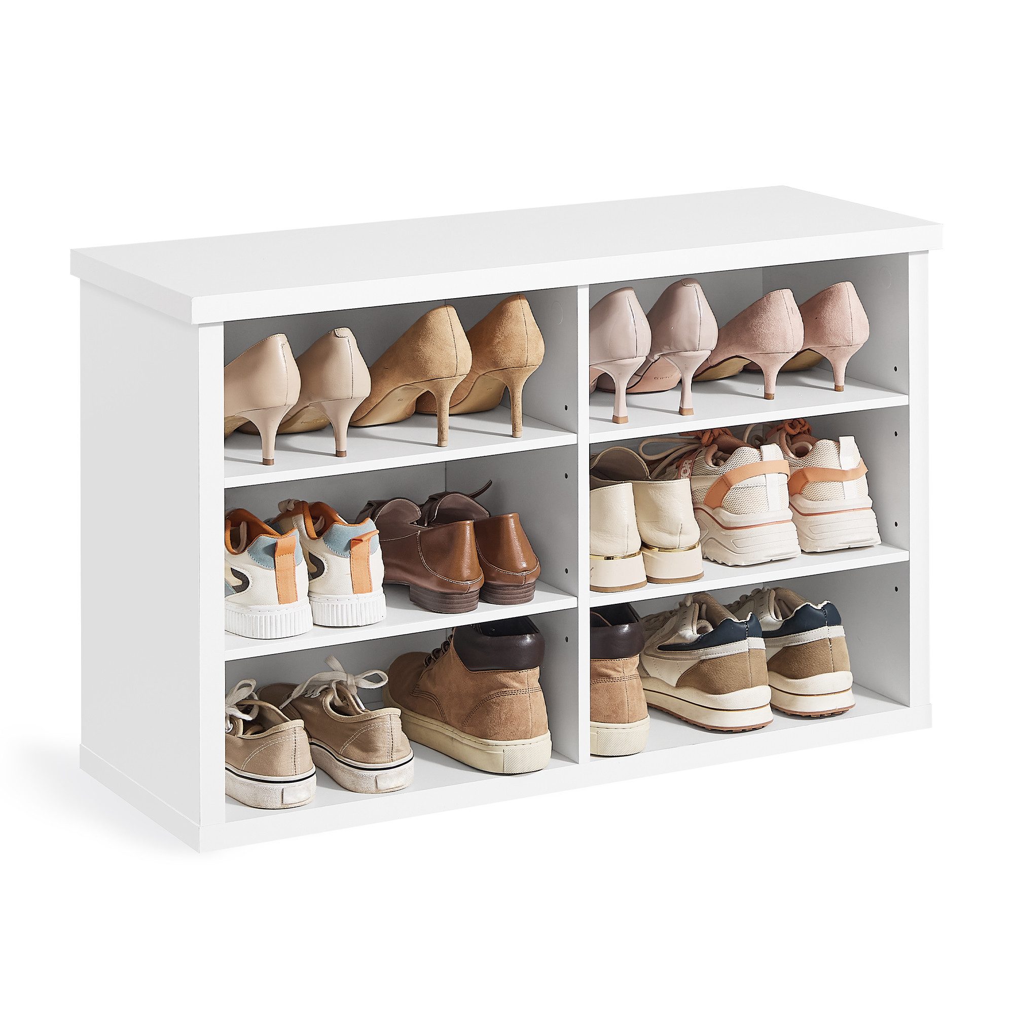 VASAGLE Schuhbank Sitzbank, Schuhregal, für Wohnzimmer, Flur, mit Stauraum, 6 Fächer, verstellbare Ablagen, 29,5 x 80 x 50 cm