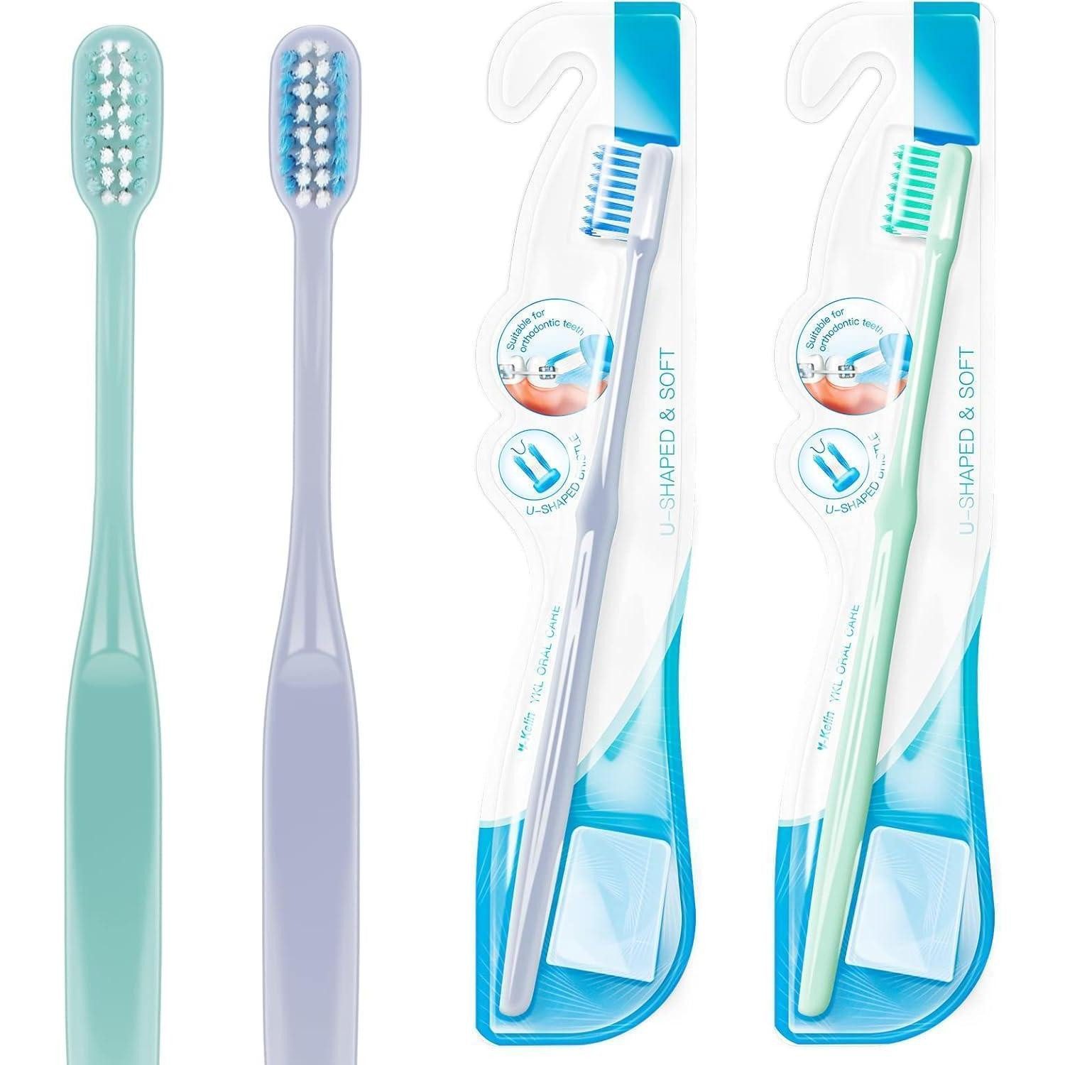 LuxusKollektion Zahnbürste 4er Pack kieferorthopädische Zahnbürste weicher U-förmiger Bürstenkopf
