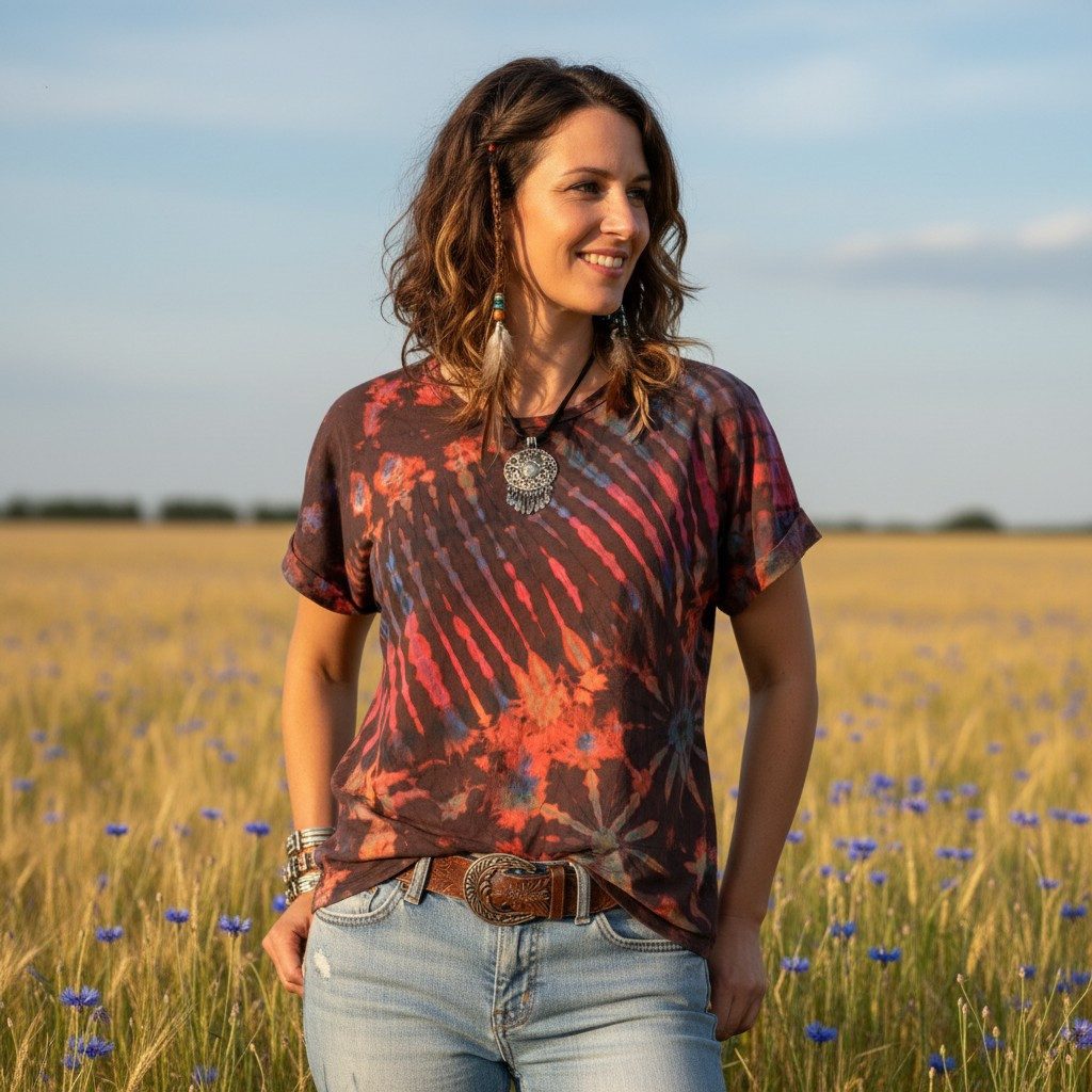 Guru-Shop T-Shirt Batik T-Shirt, Tie Dye Blusentop - rot/braun Festival, Et günstig online kaufen