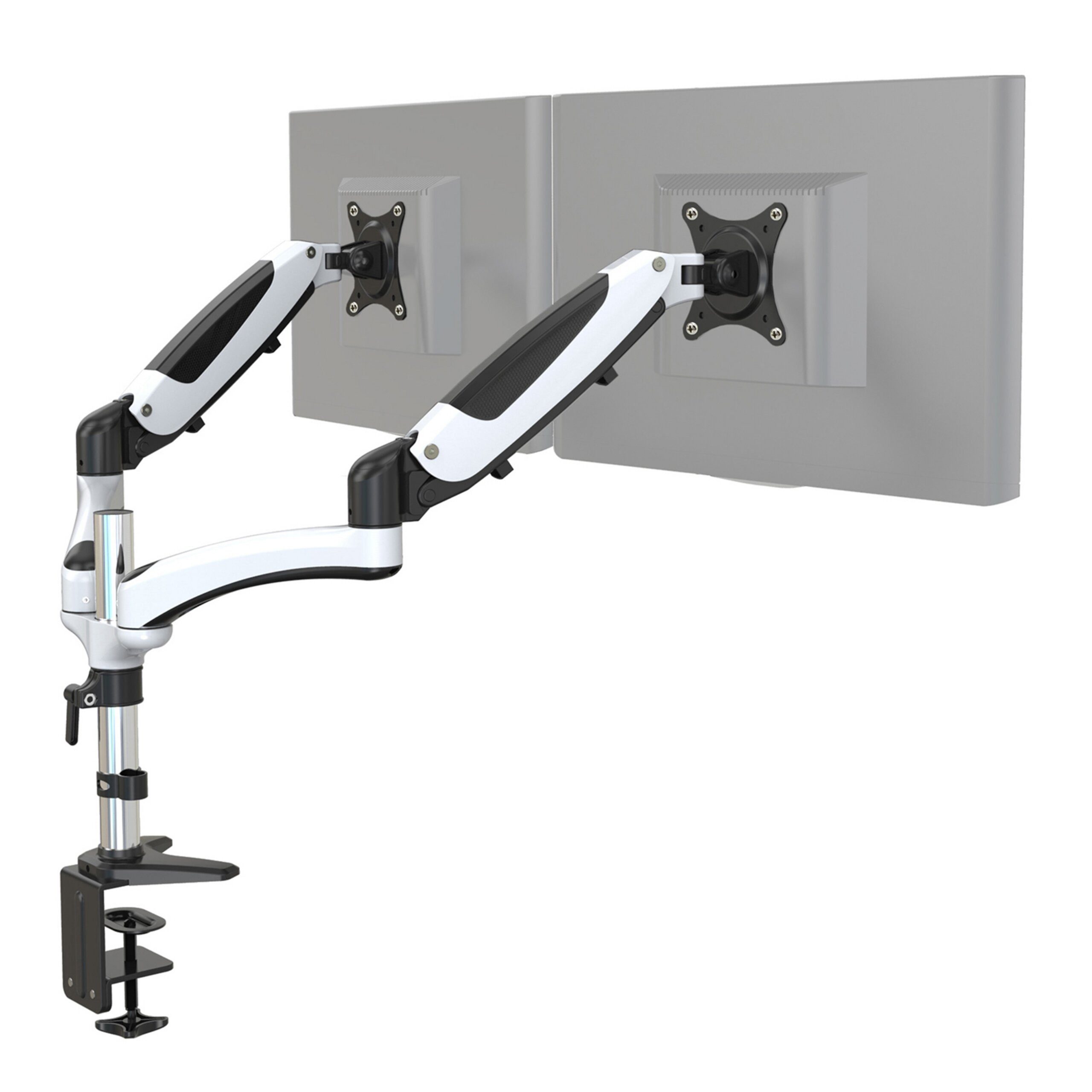 hjh OFFICE Monitor-Halterung Monitorhalterung Vm-Mg2 Aluminium, (bis 27 Zoll, Monitorarm, Kabelmanager integriert, drehbar, schwenkbar und neigbar)