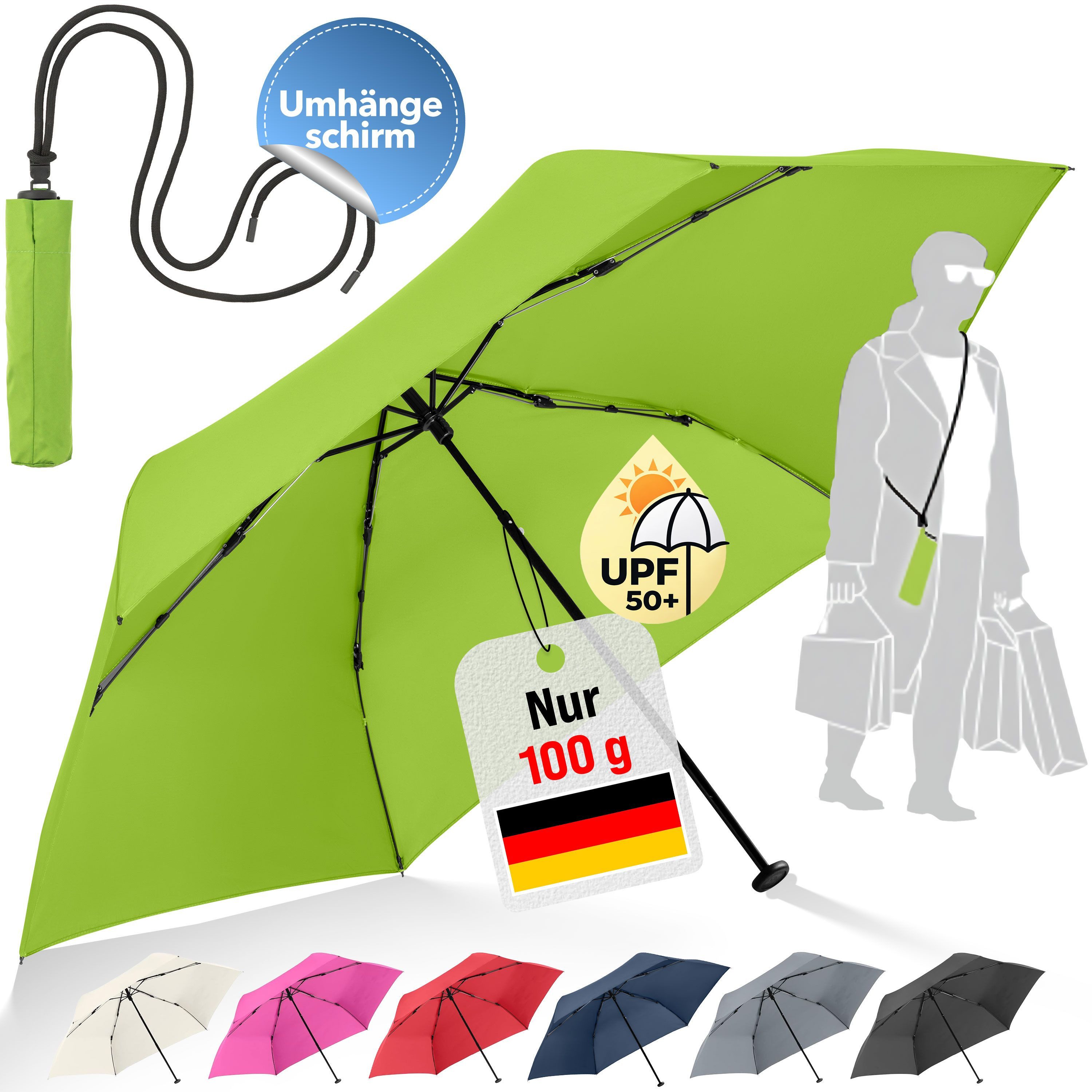 FARE Taschenregenschirm FiligRain ToGo, inkl. Umhängetasche, 100g leicht, Umhängeschirm, UPF 50+, Windproof-PLUS, Recyclingbezug, 88 cm