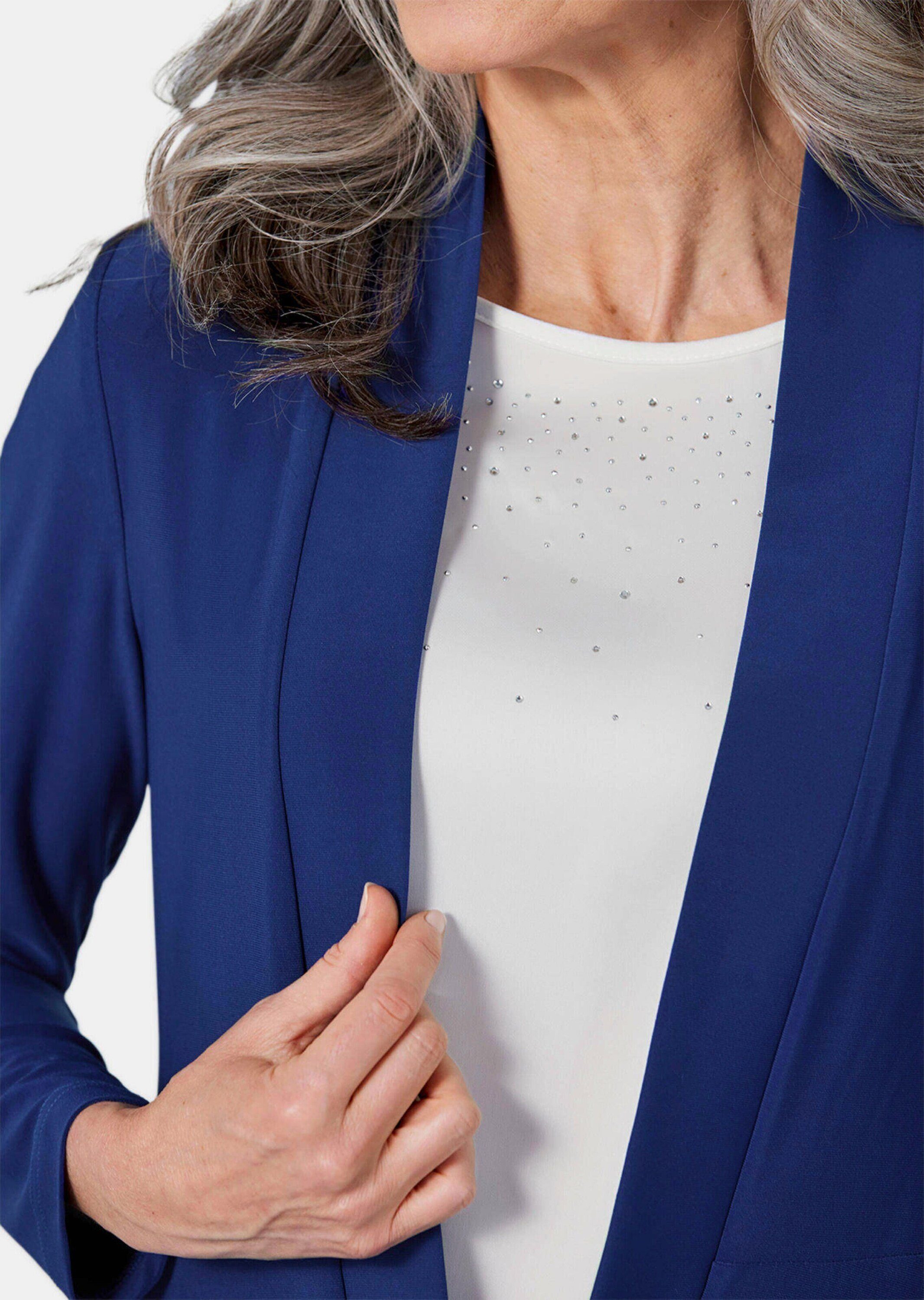 GOLDNER Shirtjacke Leichte Shirtjacke lila mit Stretch Damen Indoorjacke Uni, Shirtjacke, kaschierend, elegant, Schalkragen