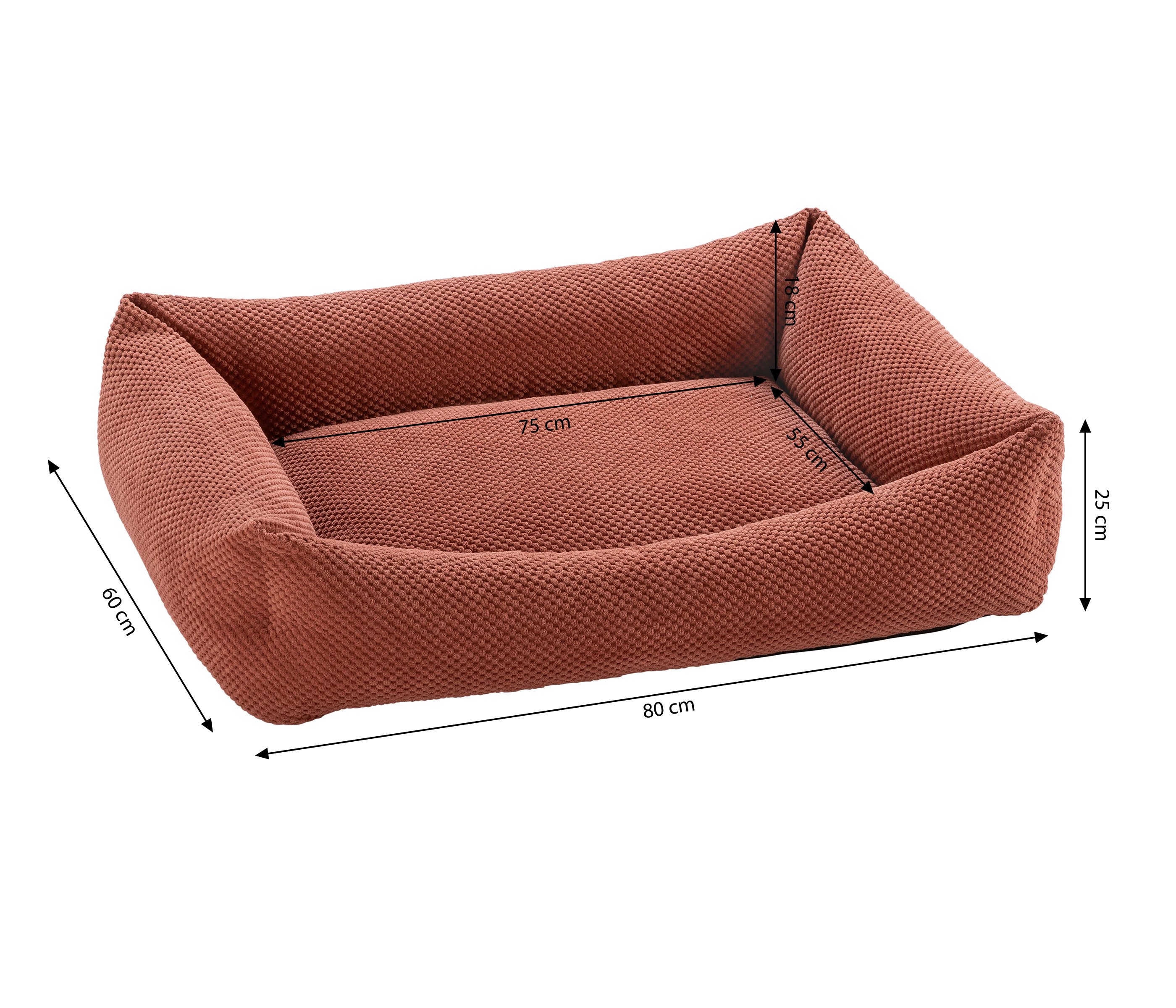 Dehner Tierbett Premium Hundebett Onega, rechteckig, 80 x 25 x 60 cm, rot, pflegeleichtes und waschbares Hundekissen, Tiergröße M