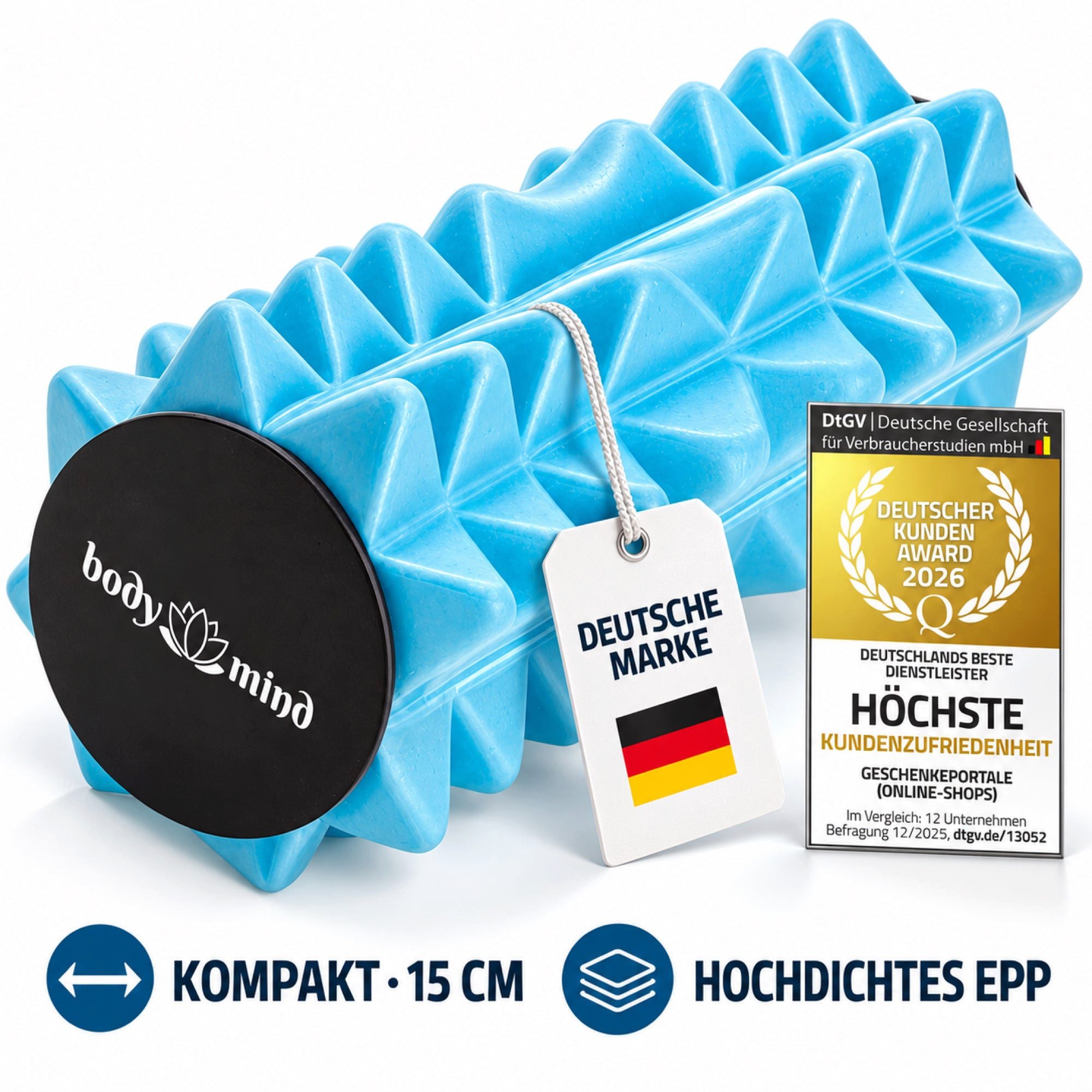 Body & Mind Faszienrolle BODY & MIND Faszienrolle kompakt 15x6 cm für Rücken, Beine & Füße, für gezieltes Faszientraining, Ideal für Füße, Rücken, Beine & weitere Muskelgruppen, 15 x 6 cm