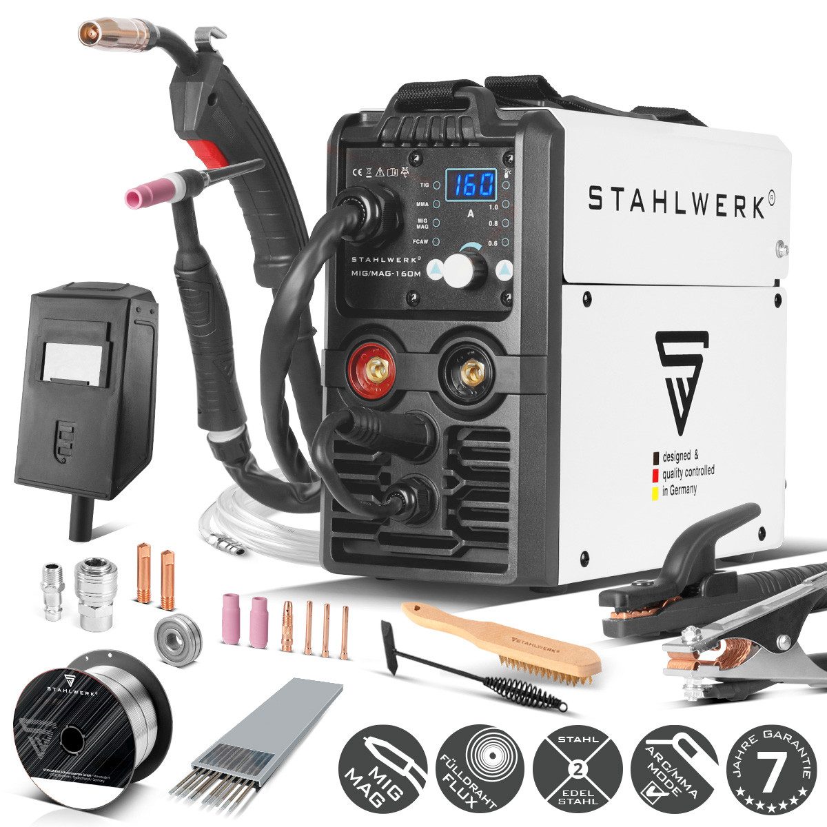 STAHLWERK Schutzgasschweißgerät MIG MAG 160M Vollsynergisch - Lift TIG Starter Set, 40 - 160 A, Packung, 1-tlg., Set, 5 in 1 Kombinationsschweißgerät
