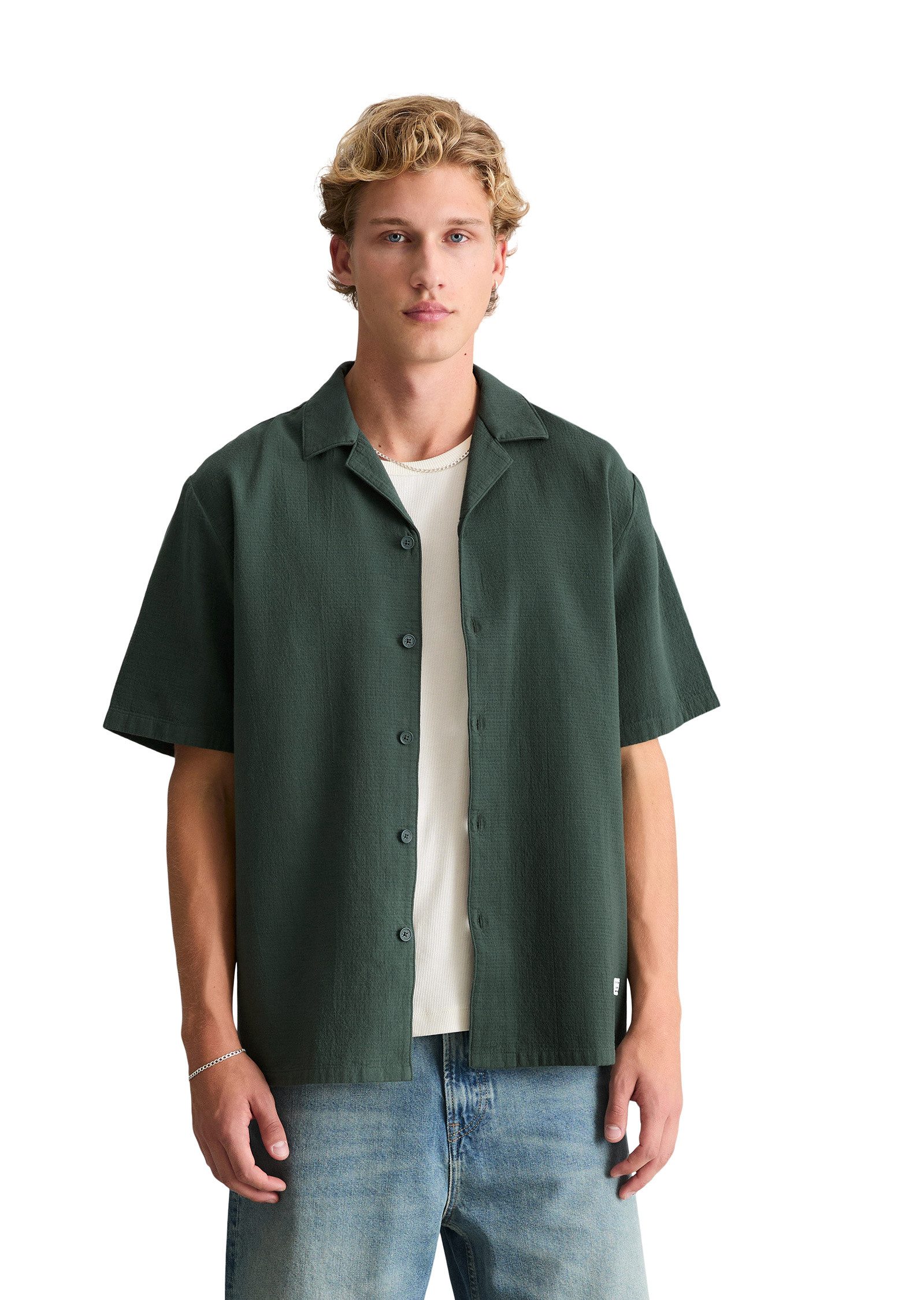 Marc O'Polo DENIM Kurzarmhemd aus doppellagigem Bio-Baumwoll-Twill