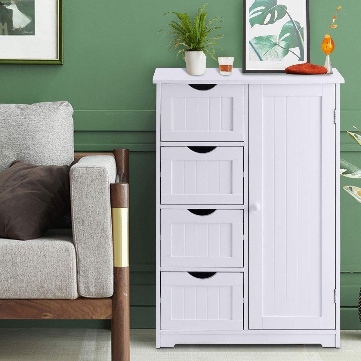 KOMFOTTEU Sideboard Beistellschrank, mit 4 Schubladen,verstellbare Ablagen