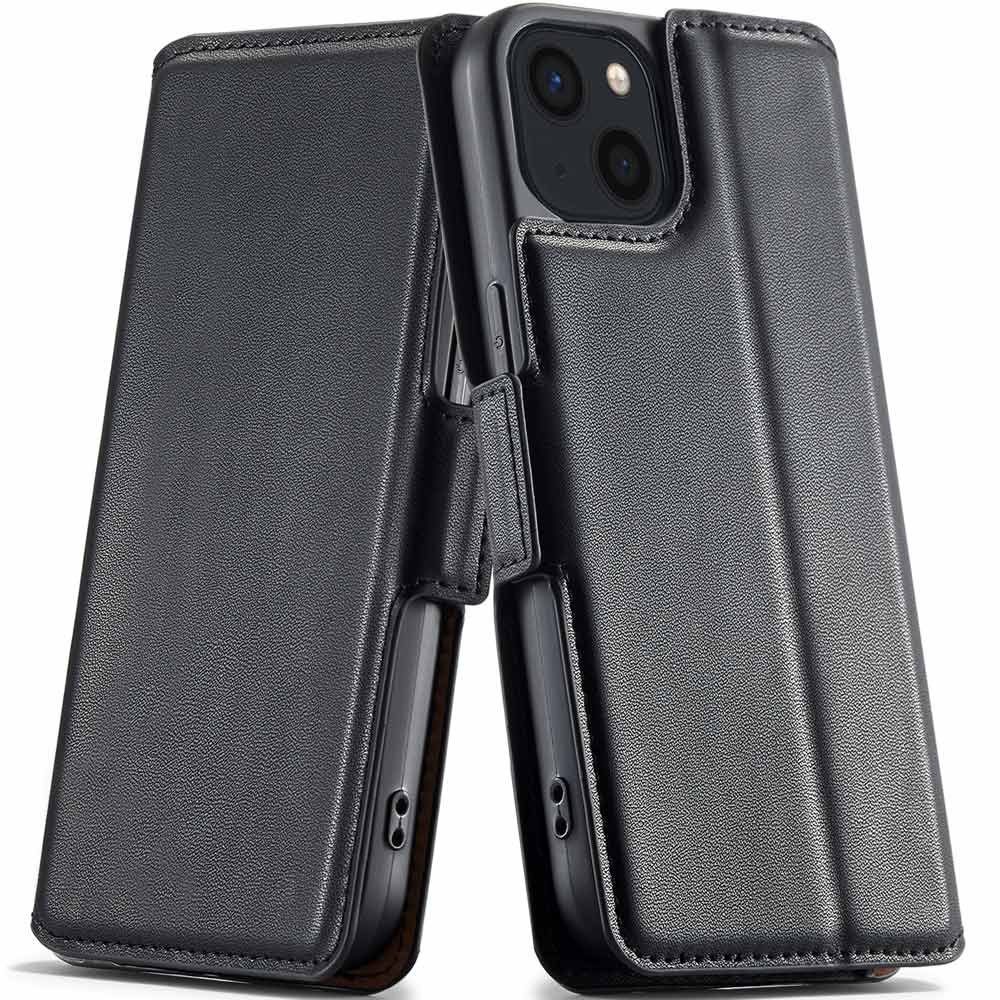 FITSU Handyhülle Flipcase für iPhone 12 Handytasche Schwarz, Schlanke Handyhülle mit Geld- bzw. Kartenfach und Standfunktion