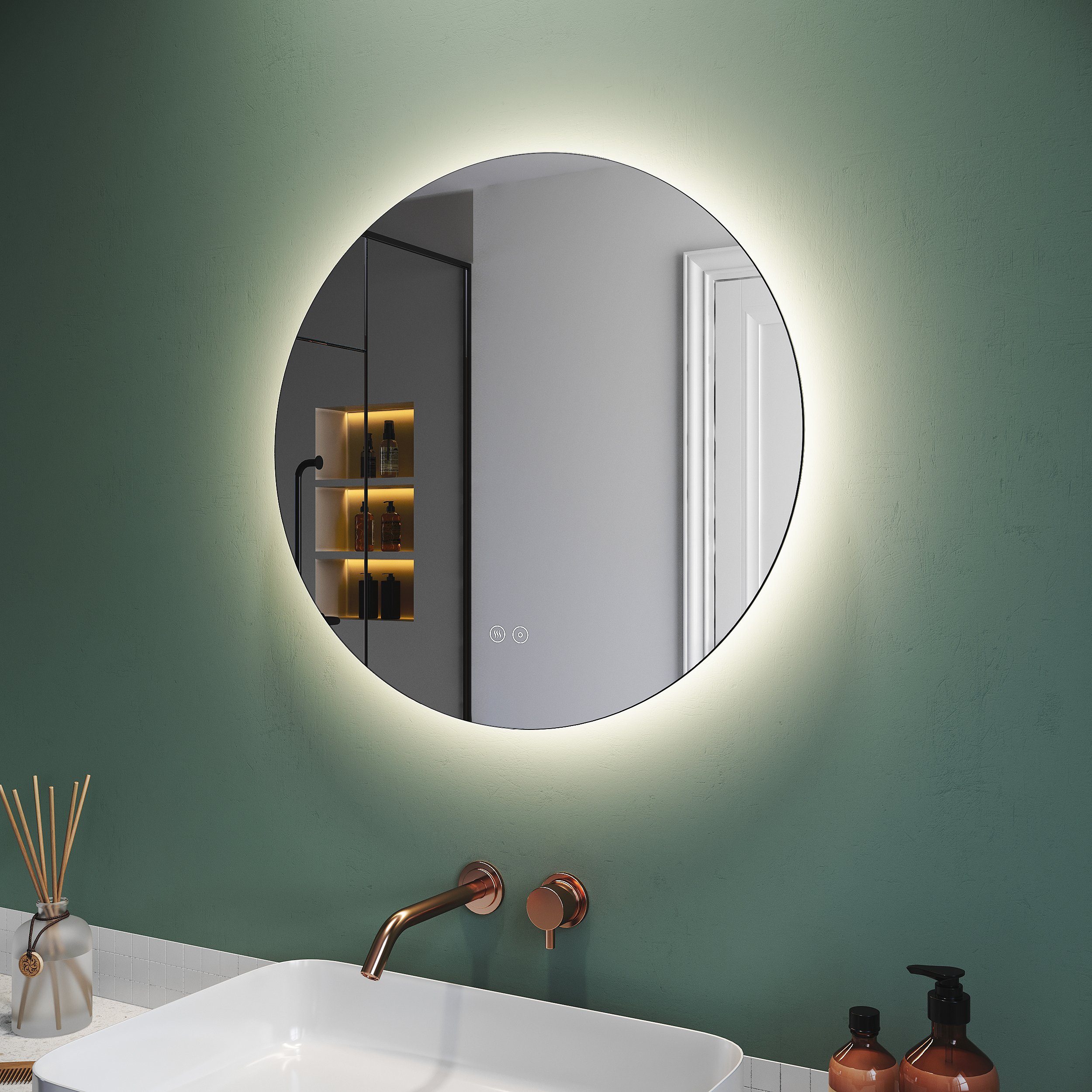 SONNI Badspiegel Rund Badspiegel mit Beleuchtung, Ø 80/60cm, Antibeschlage, Touch-Schalter, Energiesparend, Wandspiegel, Lichtfarbe Dimmbar