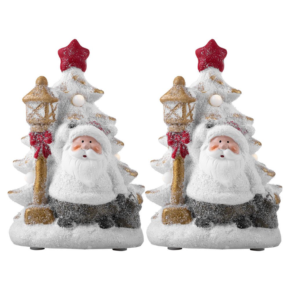 GLOBO LIGHTING LED Dekolicht, LED-Leuchtmittel fest verbaut, Warmweiß, Weihnachtsdeko Figuren Tischdeko Batterie Weihnachtsmann LED H 22cm 2x