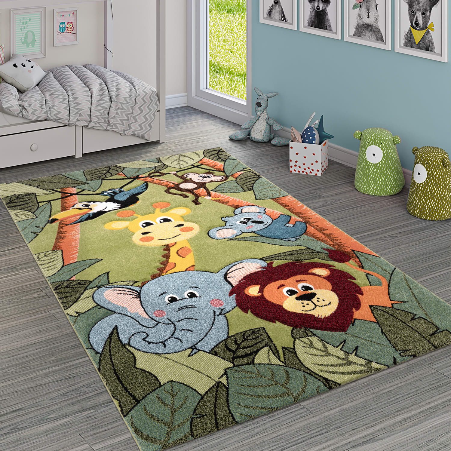 KADIMA DESIGN Kinderteppich Dschungel Kindermotiv Kinderzimmer schmutzabweisend Teppich Kinder, Läufer, Höhe: 16 mm, Florhöhe: 12 mm, 100% Polypropylen, Rechteckig, 80x150cm, Grün